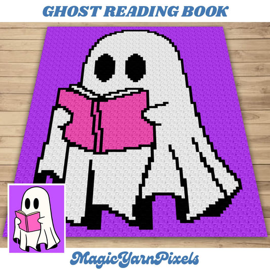 Ghost Reading Book Graph + Written Pattern For C2C & Tapestry Crochet | Crochet Halloween Pattern Book Lover Afghan School Blanket Baby Gift