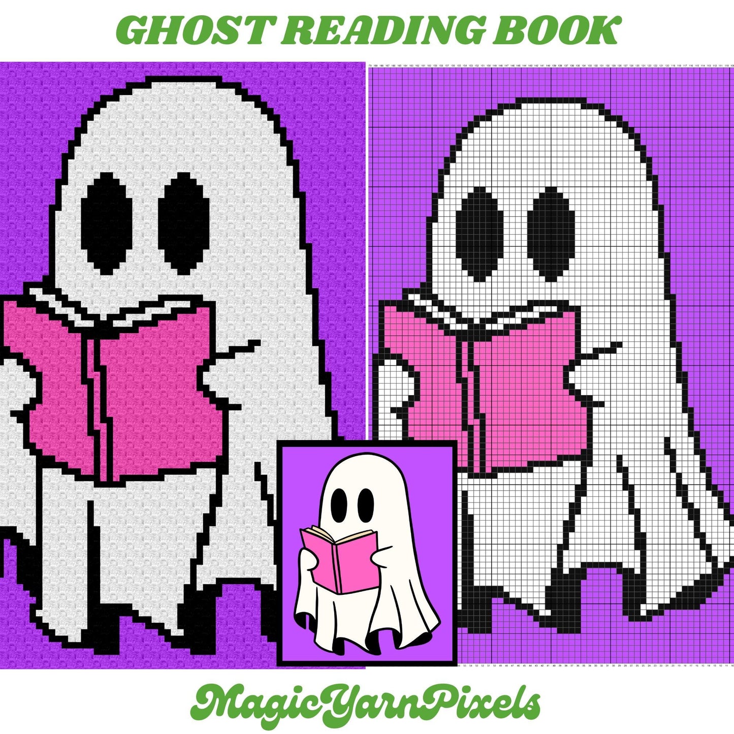 Ghost Reading Book Graph + Written Pattern For C2C & Tapestry Crochet | Crochet Halloween Pattern Book Lover Afghan School Blanket Baby Gift