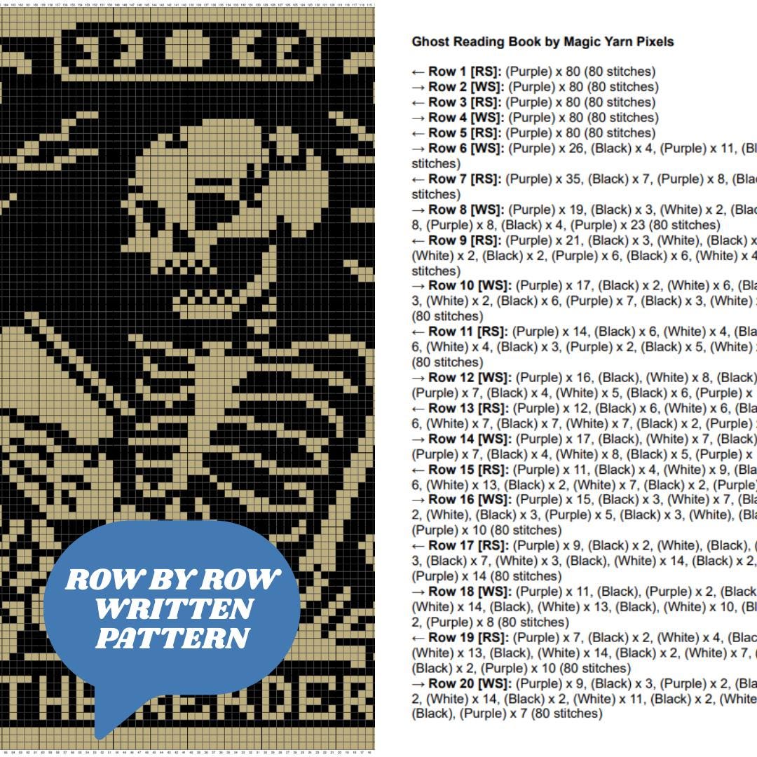 The Reader Tarot Crochet Blanket Pattern Chart & Written Pattern For C2C + Tapestry Crochet | C2C Crochet Skull Blanket Goth Book Lover Gift