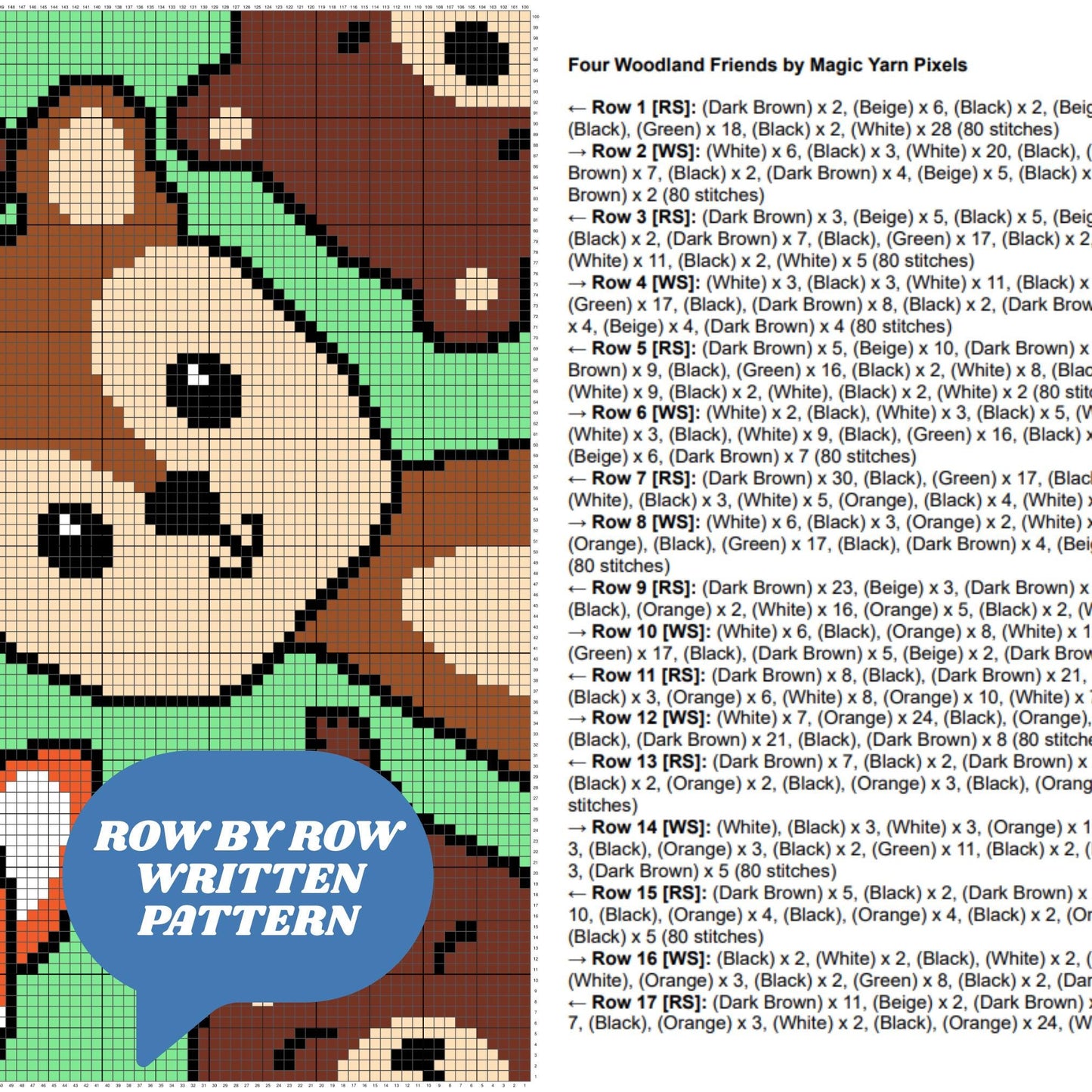 Four Woodland Friends Crochet Baby Blanket w/ Graph & Written Pattern | Afghan Pattern Squirrel Deer Bear Fox Throw Baby Shower Gift