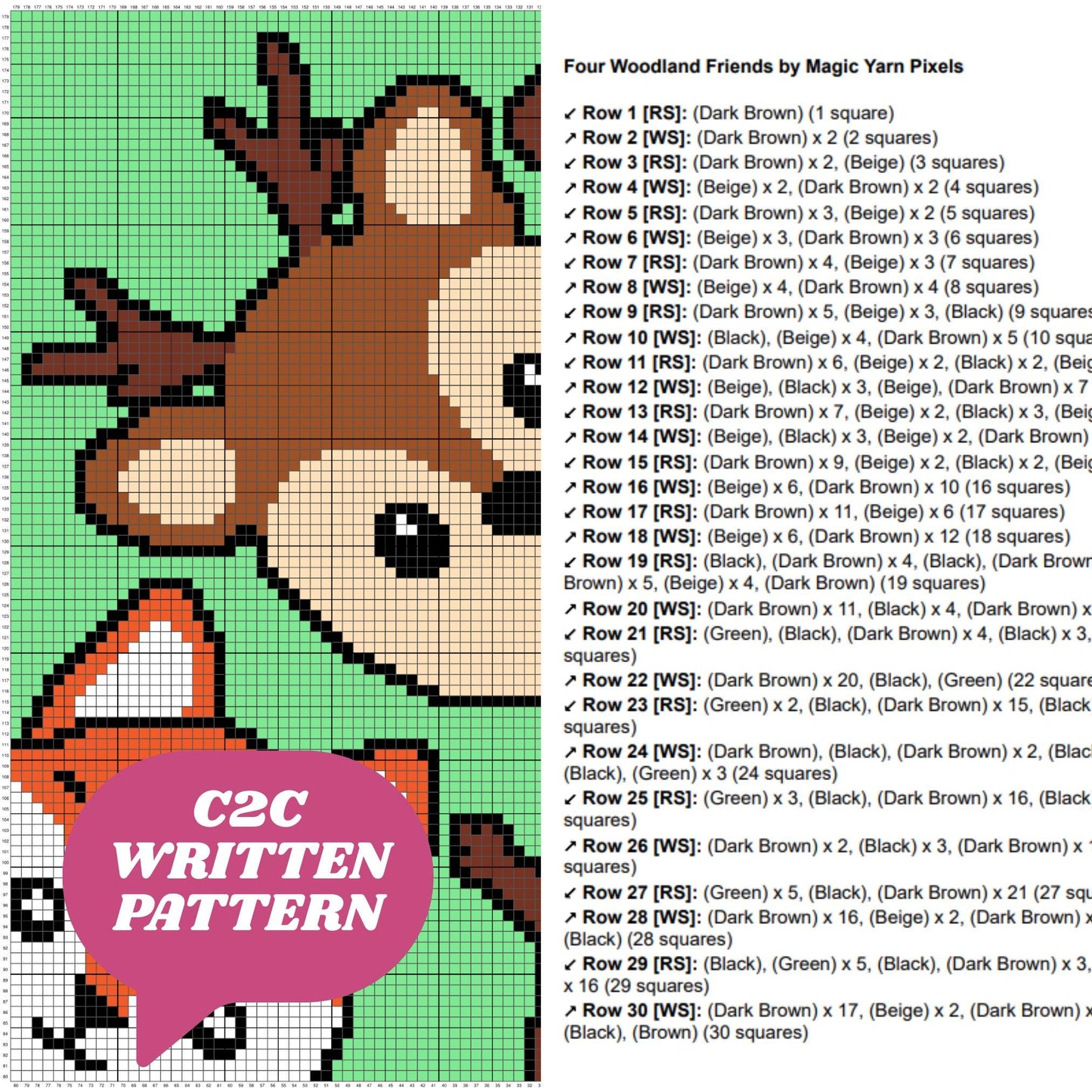 Four Woodland Friends Crochet Baby Blanket w/ Graph & Written Pattern | Afghan Pattern Squirrel Deer Bear Fox Throw Baby Shower Gift