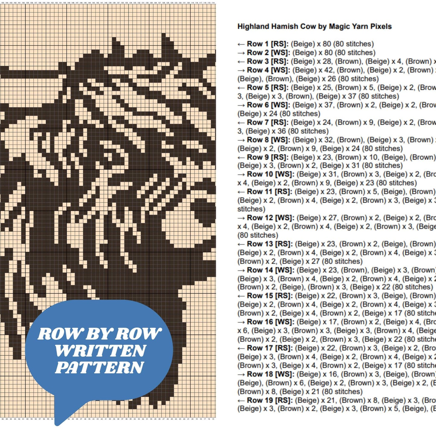 Highland Hamish Cow Crochet Graph + Written Pattern For C2C & Tapestry Crochet | Scottish Cow Afghan Farm Throw Baby Shower Gift Boy Girl