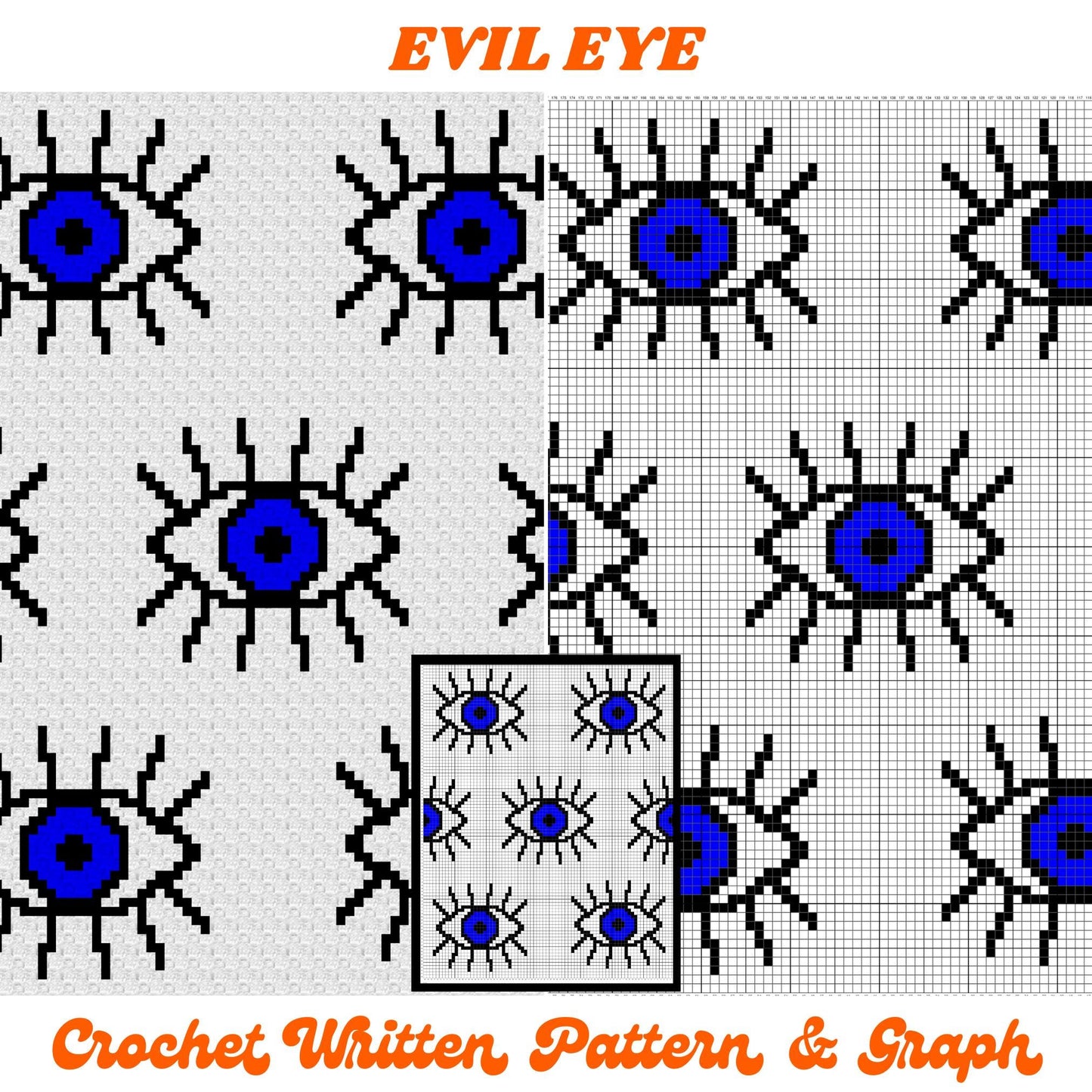 Evil Eye Afgan Pattern Graph + Pattern C2C & Tapestry Crochet | C2C Crochet Evil Eye Blanket Gift For Home House Protection Baby Shower Gift
