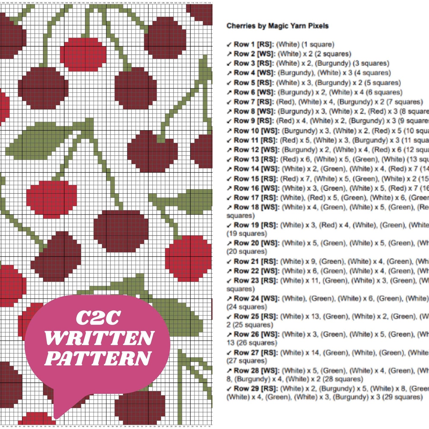 Crochet Cherry Blanket Graph + Pattern for C2C & Tapestry Crochet | C2C Crochet Cherry Print, Cherries Afghan, Gift For Mums, Baby Blanket