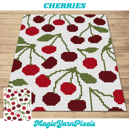 Crochet Cherry Blanket Graph + Pattern for C2C & Tapestry Crochet | C2C Crochet Cherry Print, Cherries Afghan, Gift For Mums, Baby Blanket