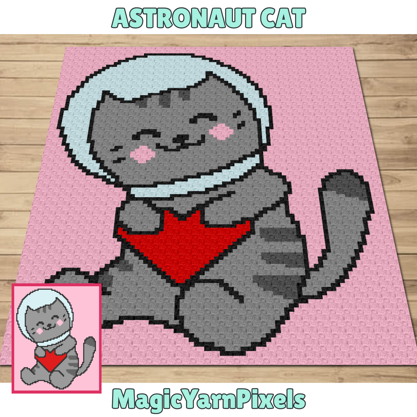 Astronaut Cat Graph + Written Pattern For C2C & Tapestry Crochet - Crochet Cat Graph - Crochet Cat Baby Blanket - Kawaii Space Kitten Afghan