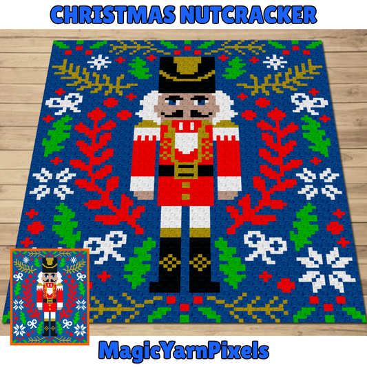 Christmas Nutcracker Afghan Graph & Pattern for C2C + Tapestry Crochet | Prince Nutcracker Easy Crochet Pattern Holiday Gifts Traditional