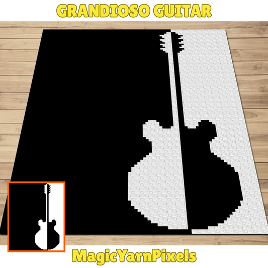 Grandioso Guitar Graph and Pattern C2C & Tapestry Crochet - C2C Guitar Blanket Graphgan - Musical Crochet Blanket - Teacher Gifts C2C Afghan