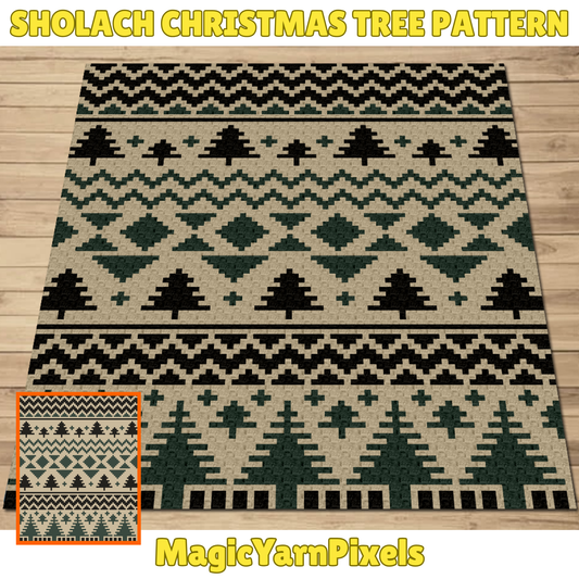 Sholach Christmas Tree Pattern Graph + Written Pattern For C2C & Tapestry Crochet - Christmas Trees C2C Crochet Pattern - Gifts For Holidays