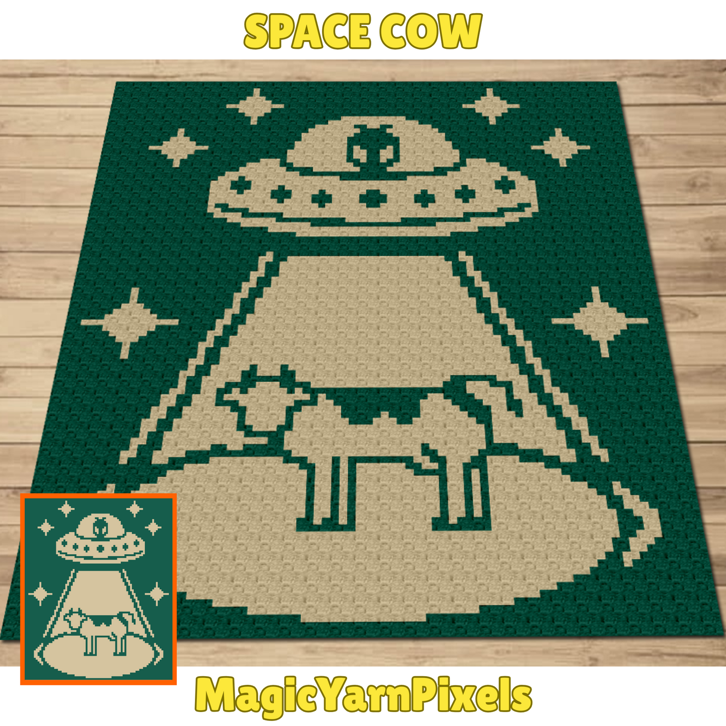 Space Cow Graph + Written Pattern For C2C & Tapestry Crochet - Cow C2C Graphgan Crochet Alien Cow Blanket Cow Space Theme Afgan Gift For Him