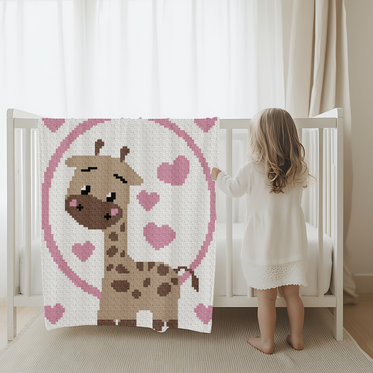 Giraffe With Hearts Graph + Written Pattern For C2C & Tapestry Crochet - Crochet Valentines Baby Blanket Pattern - C2C Jungle Themed Nursery