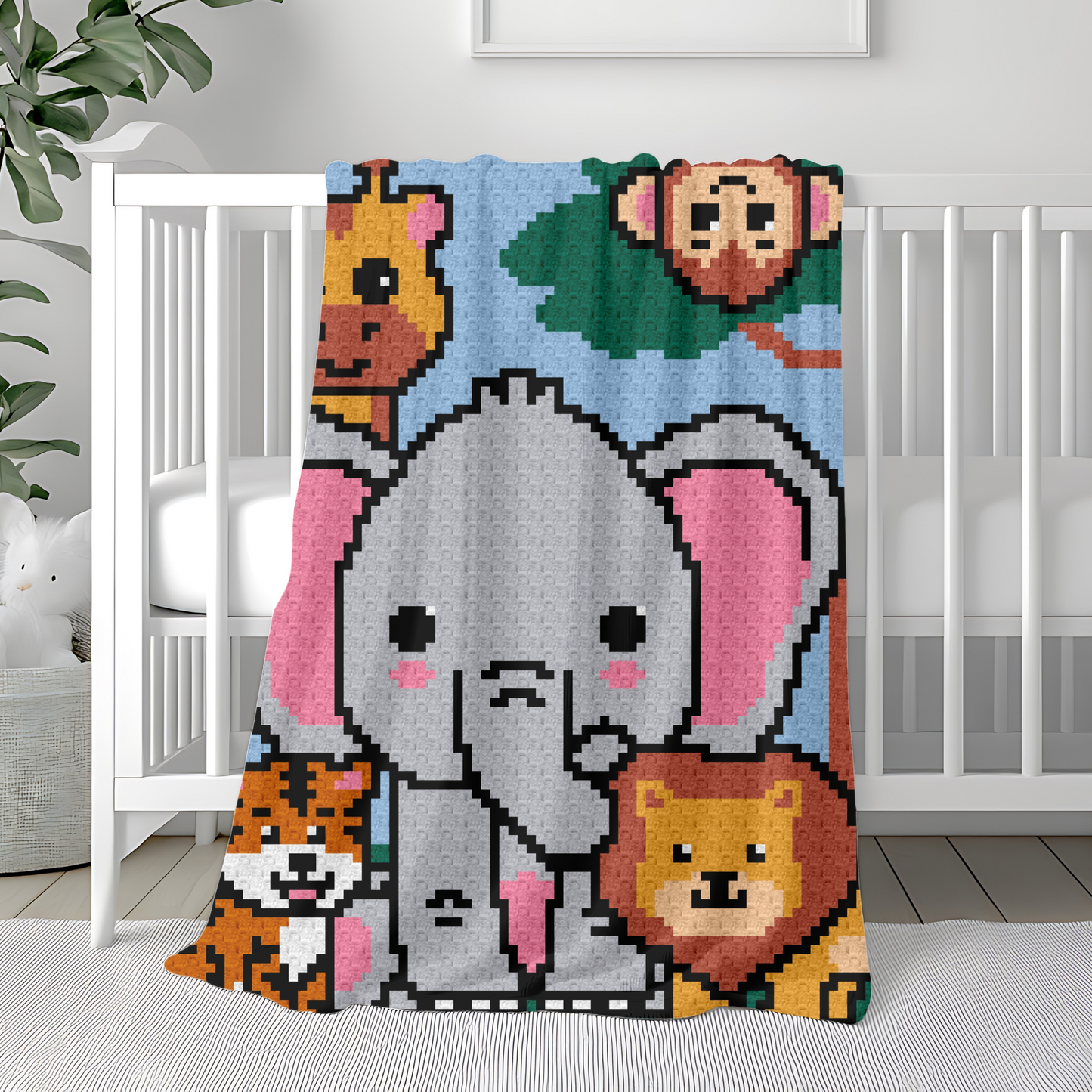 Jungle Baby Afghan Graph & Pattern C2C Tapestry Crochet | Jungle Baby Blanket Pattern Monkey Giraffe Lion Elephant Tiger Crochet Baby Gifts