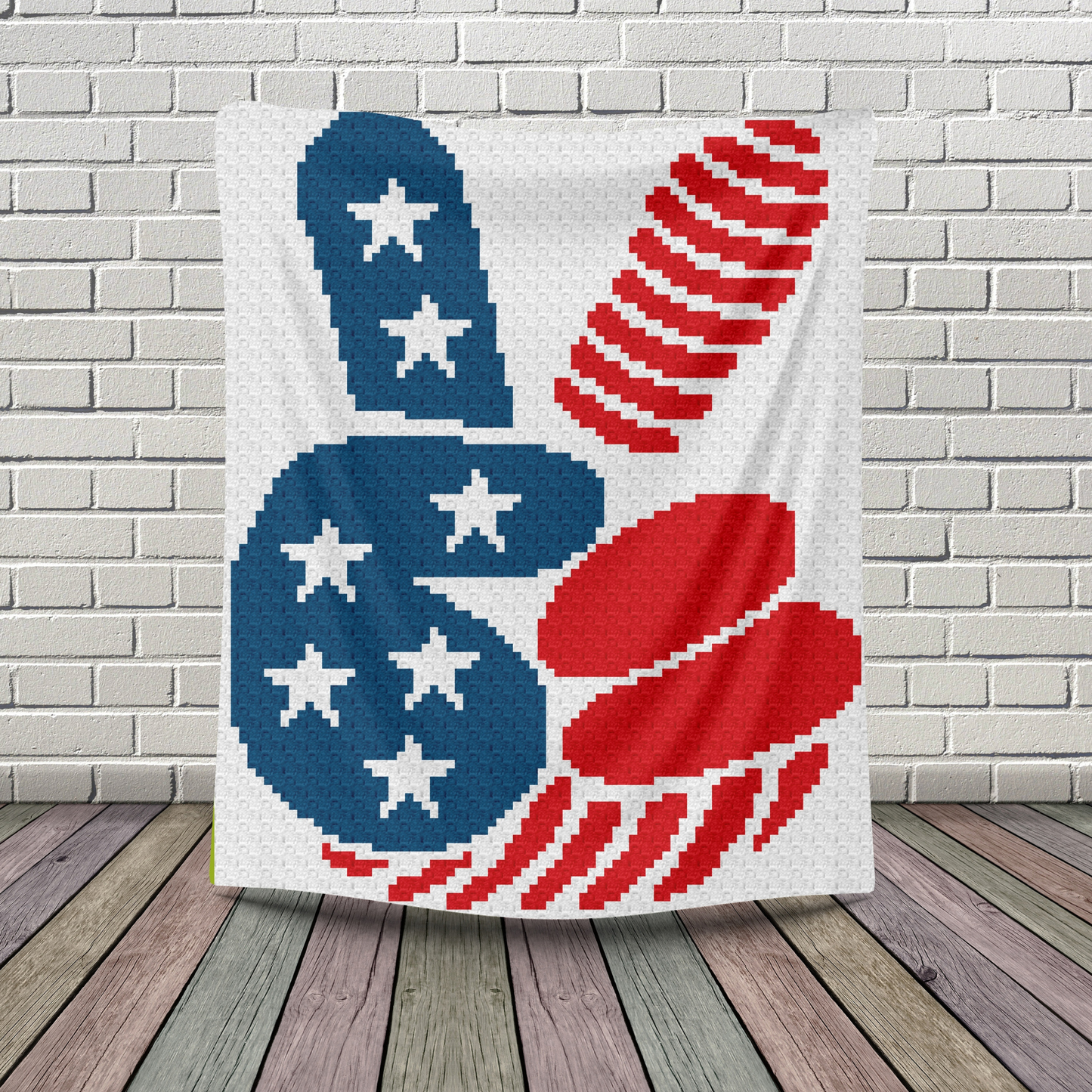 Patriotic Hand Pattern + Graph for C2C & Tapestry Crochet | Crochet 4th Of July C2C Blanket American Red White Blue Stars USA America Afghan