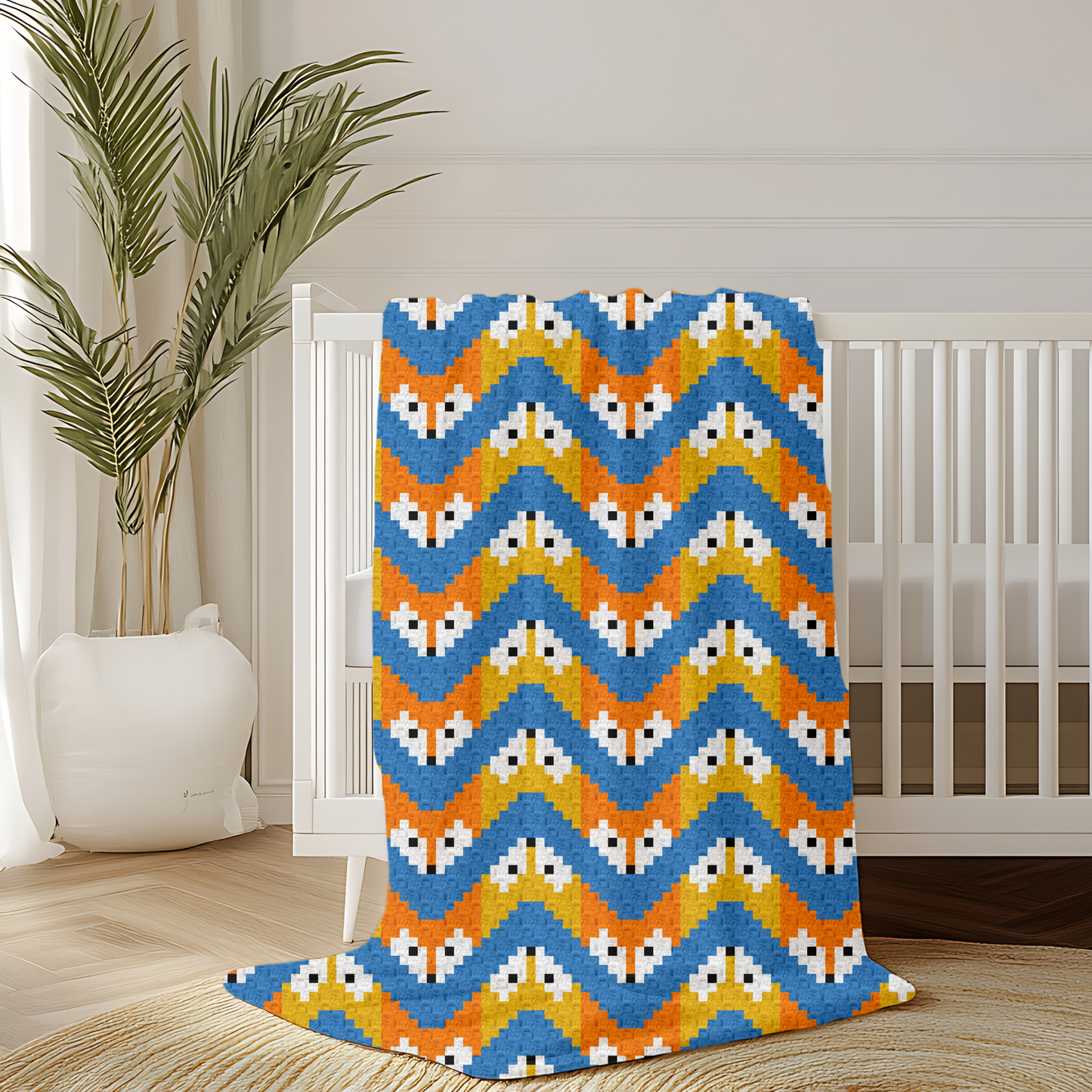 Zigzag Foxes Afghan Pattern + Graph for C2C & Tapestry Crochet | Crochet Fox Print Blanket Fox Lap Blanket Gift Forest Theme Nursery Baby