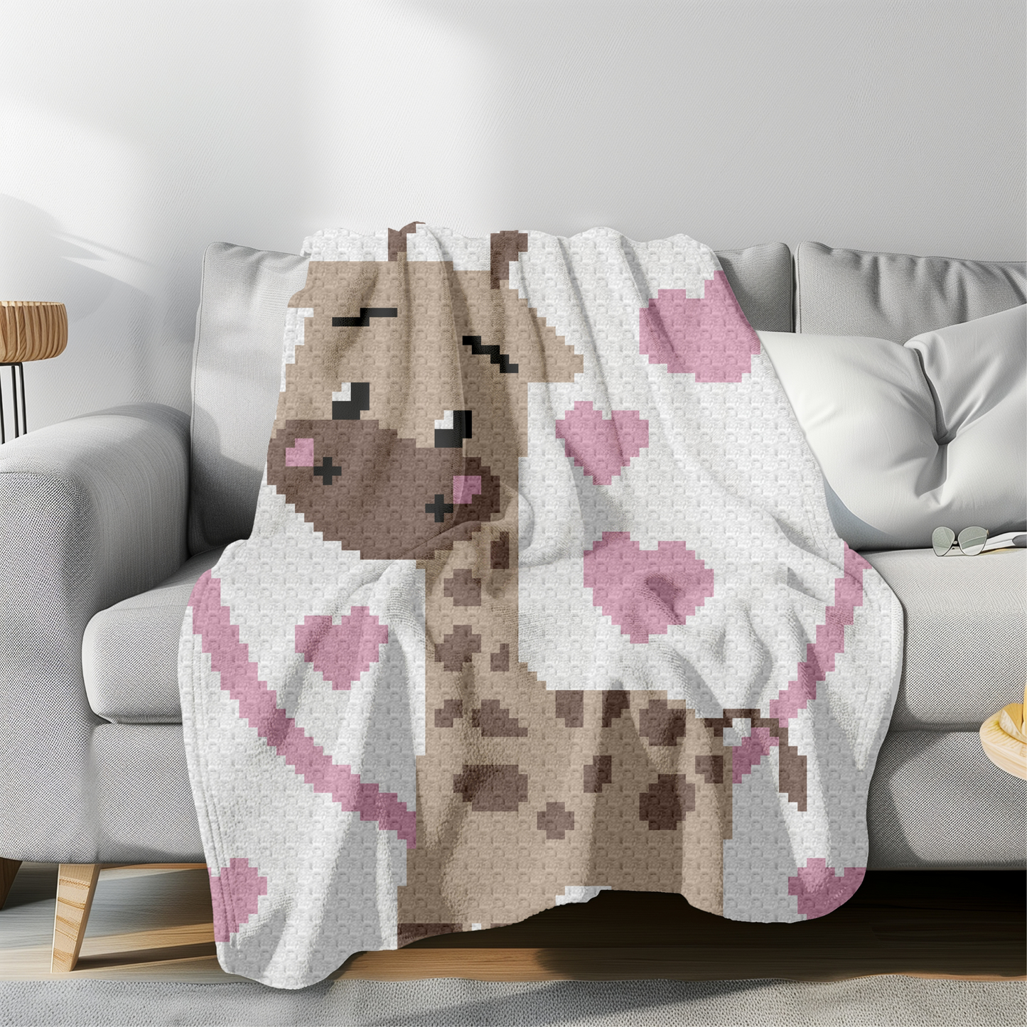 Giraffe With Hearts Graph + Written Pattern For C2C & Tapestry Crochet - Crochet Valentines Baby Blanket Pattern - C2C Jungle Themed Nursery