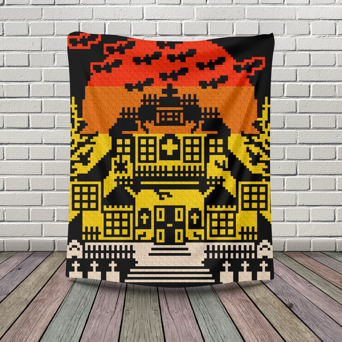 Haunted Horror Hilltop House Blanket Graph and Pattern for C2C & Tapestry Crochet | Halloween Afghan | Haunted House Spooky Halloween Decor