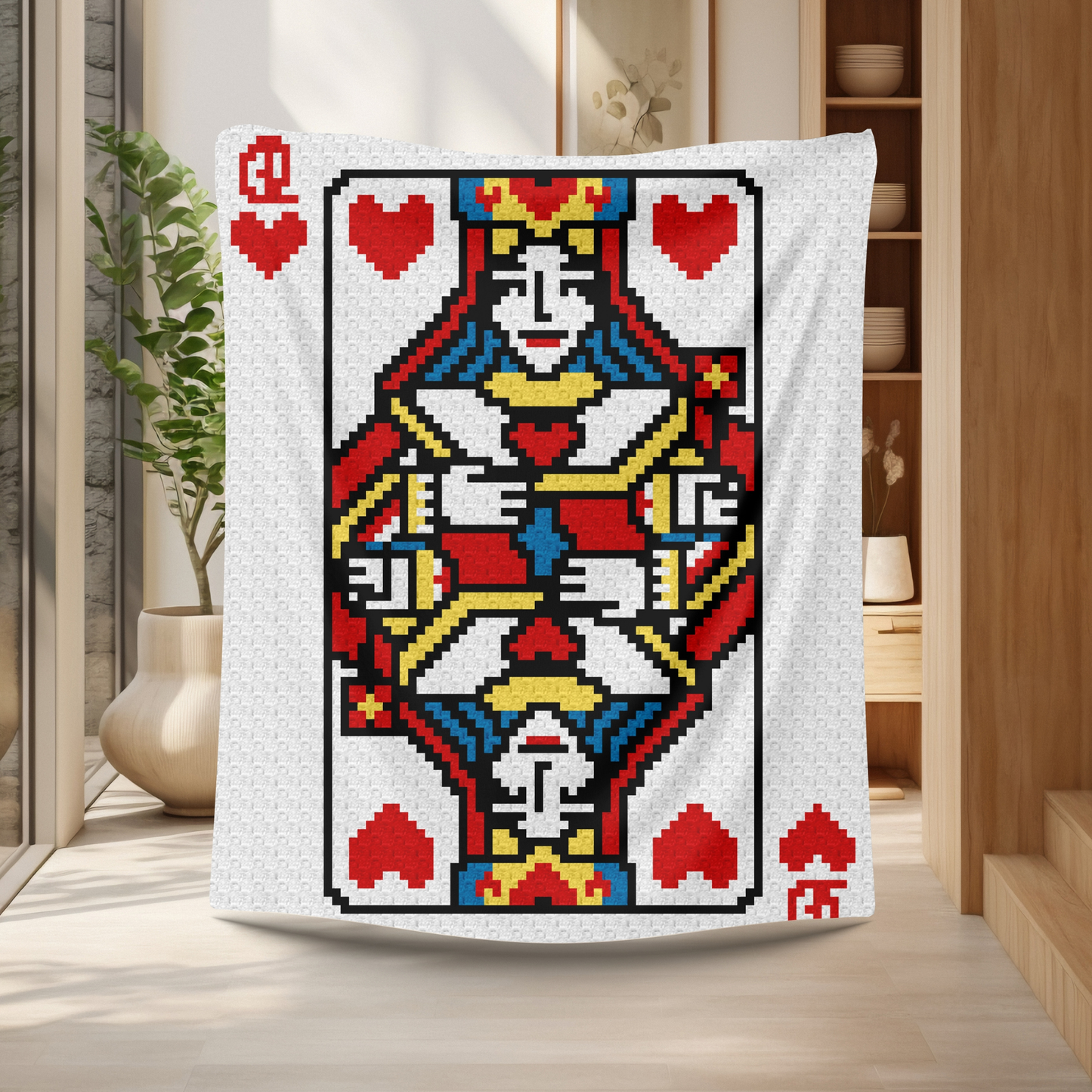 Poker Queen Of Hearts Graph + Written Pattern For C2C & Tapestry Crochet - Crochet Poker Blanket Card Game C2C Blanket Graph Gifts For Women