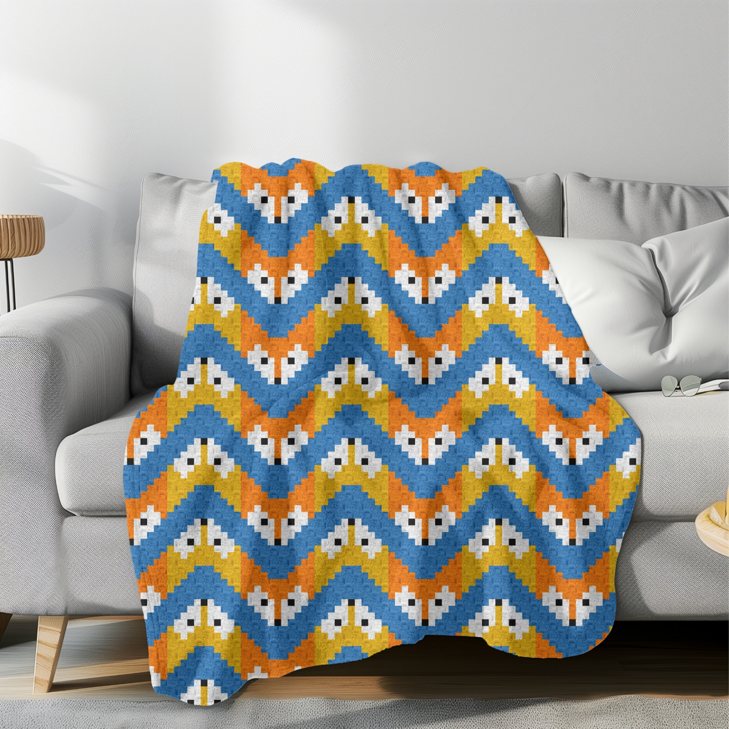 Zigzag Foxes Afghan Pattern + Graph for C2C & Tapestry Crochet | Crochet Fox Print Blanket Fox Lap Blanket Gift Forest Theme Nursery Baby