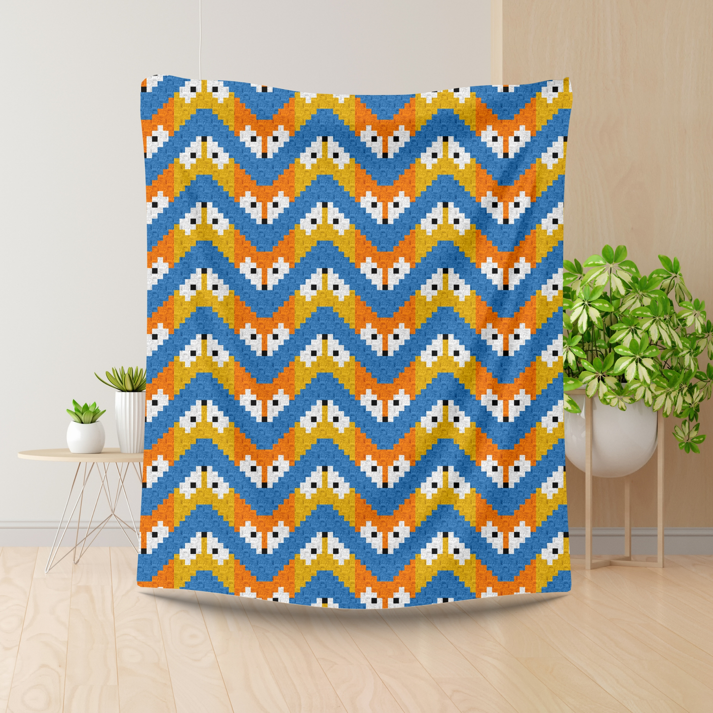 Zigzag Foxes Afghan Pattern + Graph for C2C & Tapestry Crochet | Crochet Fox Print Blanket Fox Lap Blanket Gift Forest Theme Nursery Baby