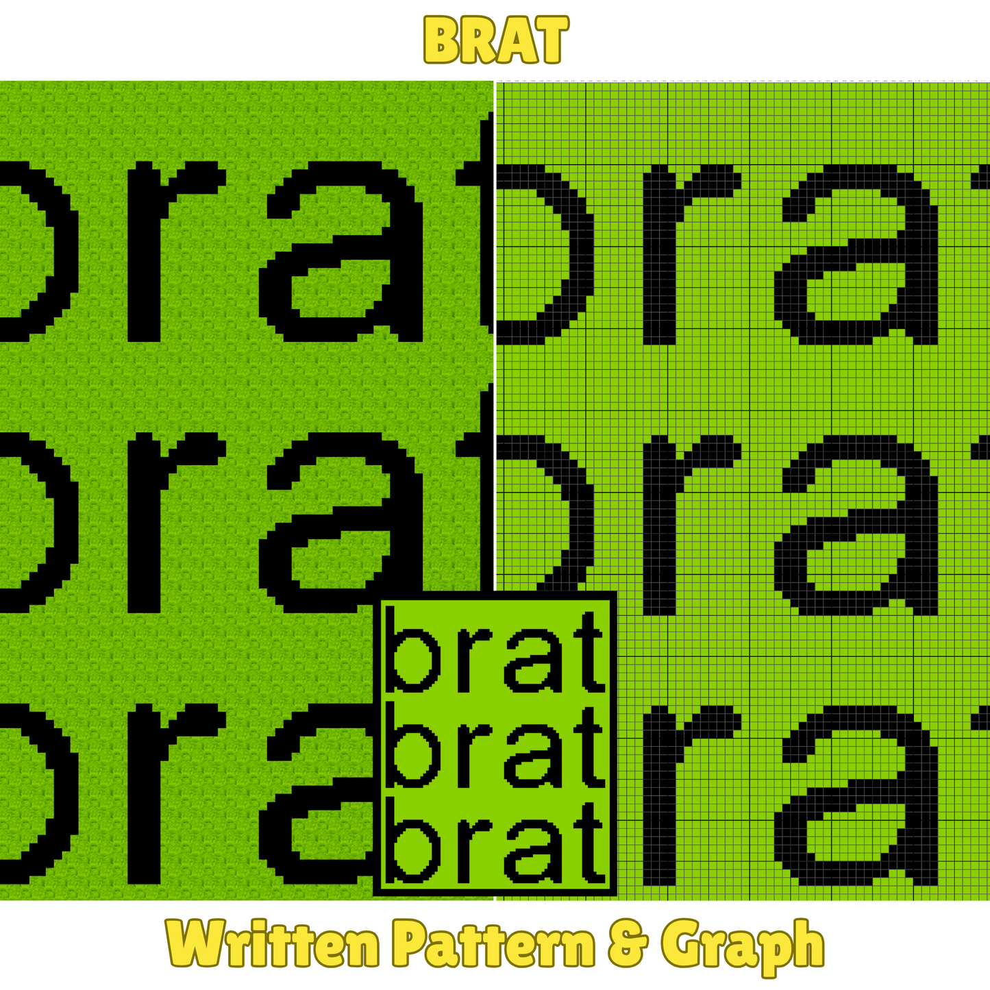 Green Brat Inspired Crochet Afghan w/ Graph & Written Pattern | CharliXCX Fan Brat Song Graph Print Tapestry Afghan Sassy Gifts Music Lovers