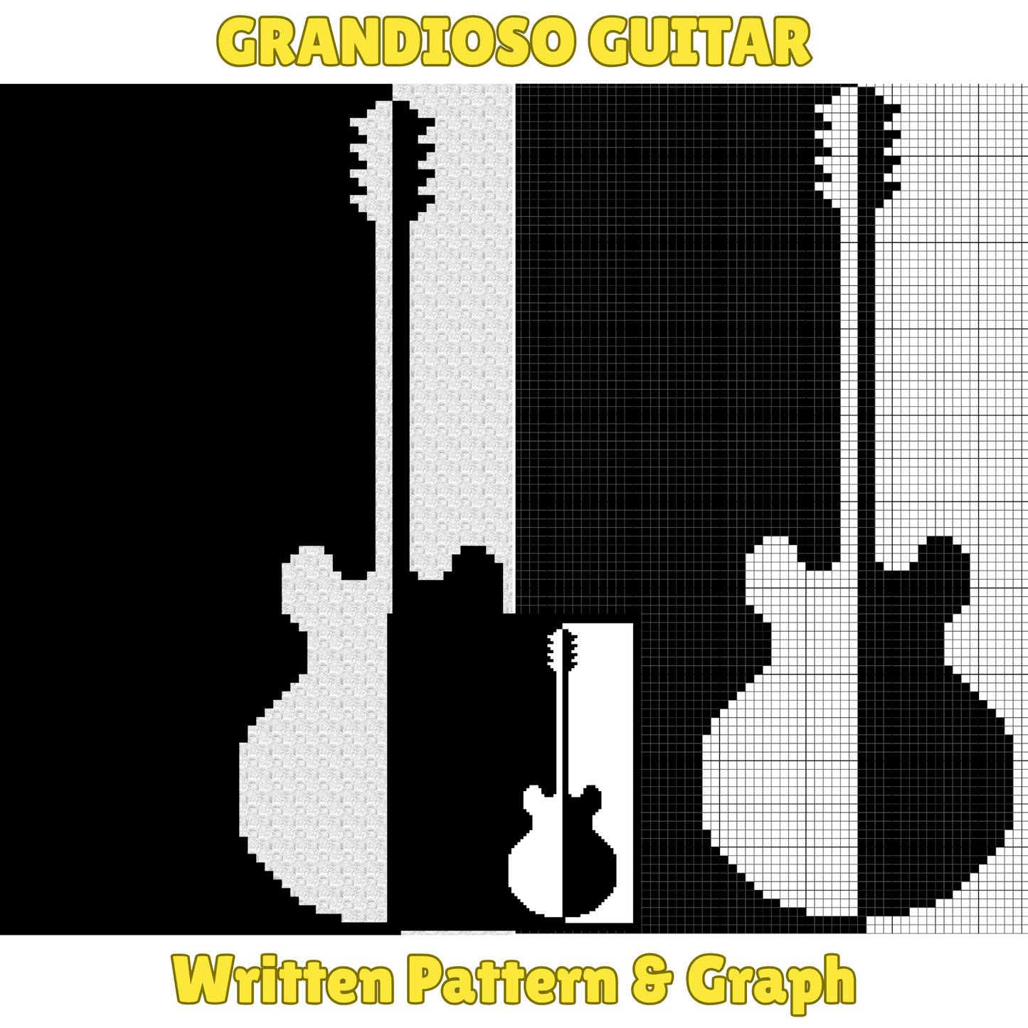 Grandioso Guitar Graph and Pattern C2C & Tapestry Crochet - C2C Guitar Blanket Graphgan - Musical Crochet Blanket - Teacher Gifts C2C Afghan