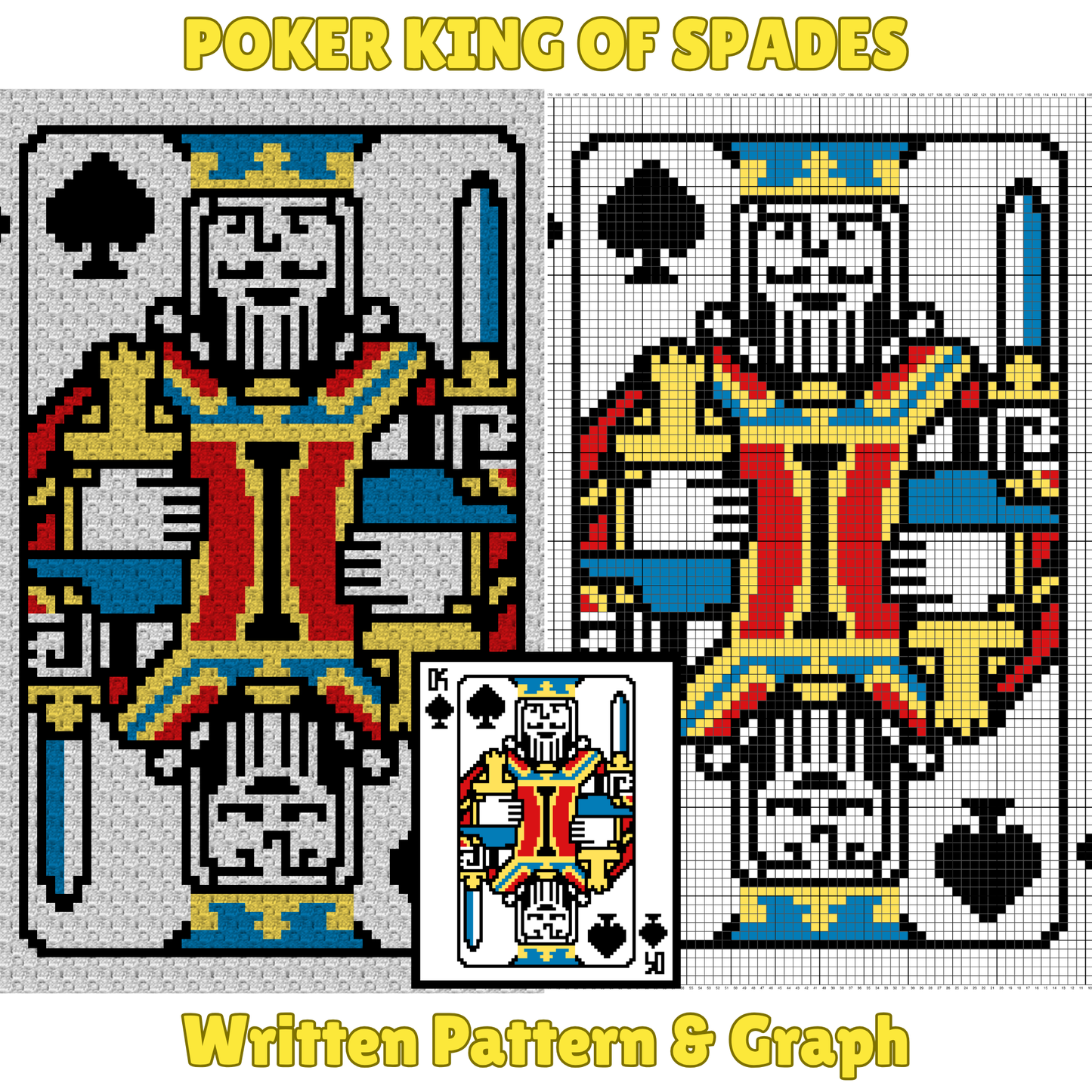 Poker King Of Spades Graph + Written Pattern For C2C & Tapestry Crochet | Poker Blanket | Cards Game Afghan | Graphgan Gifts For Men Gambler
