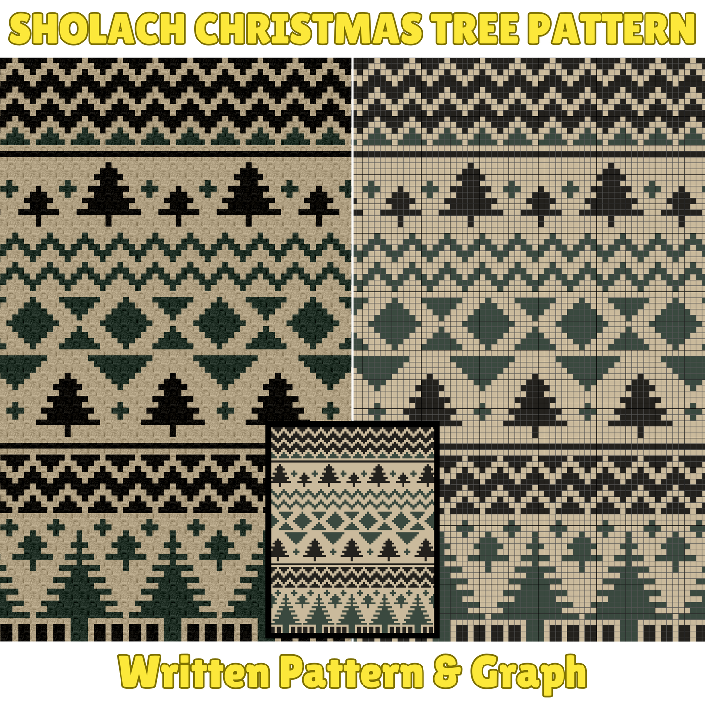 Sholach Christmas Tree Pattern Graph + Written Pattern For C2C & Tapestry Crochet - Christmas Trees C2C Crochet Pattern - Gifts For Holidays