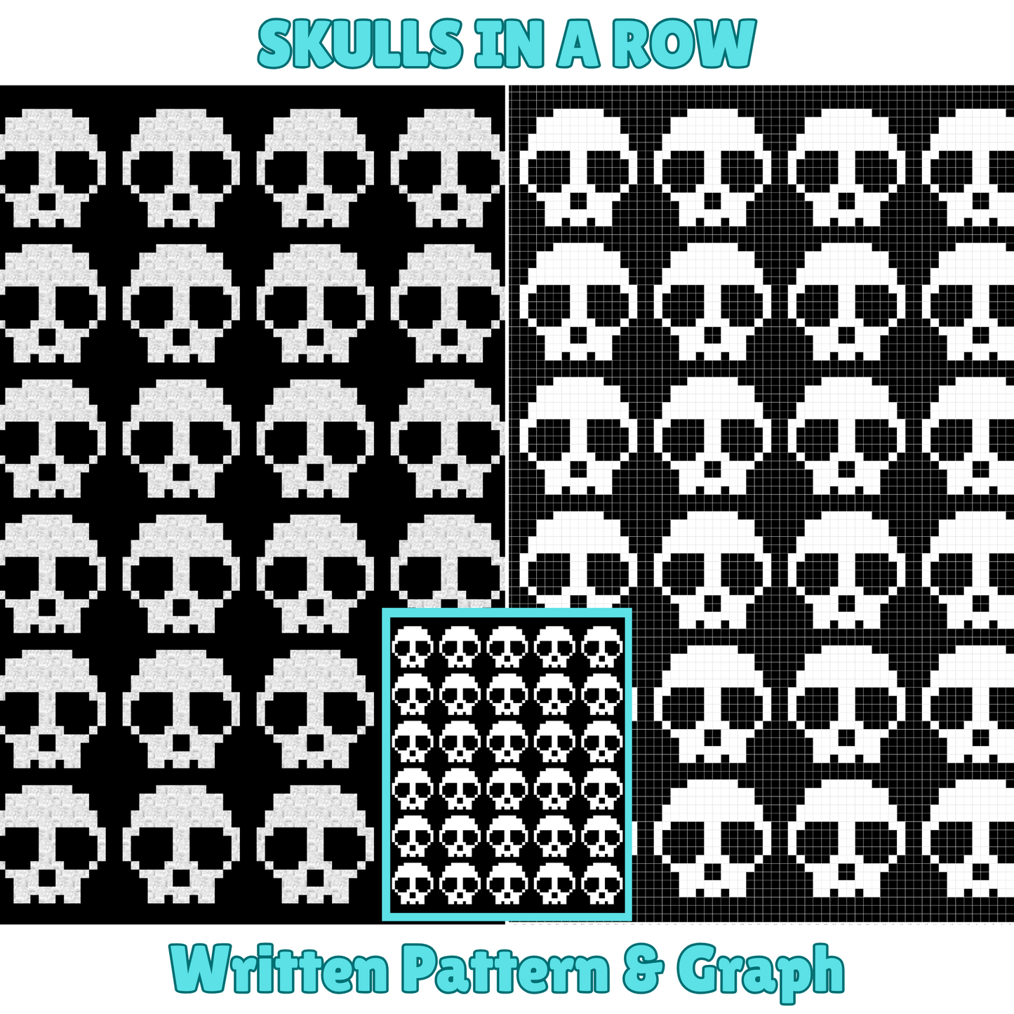 Skulls In A Row by Magic Yarn Pixels