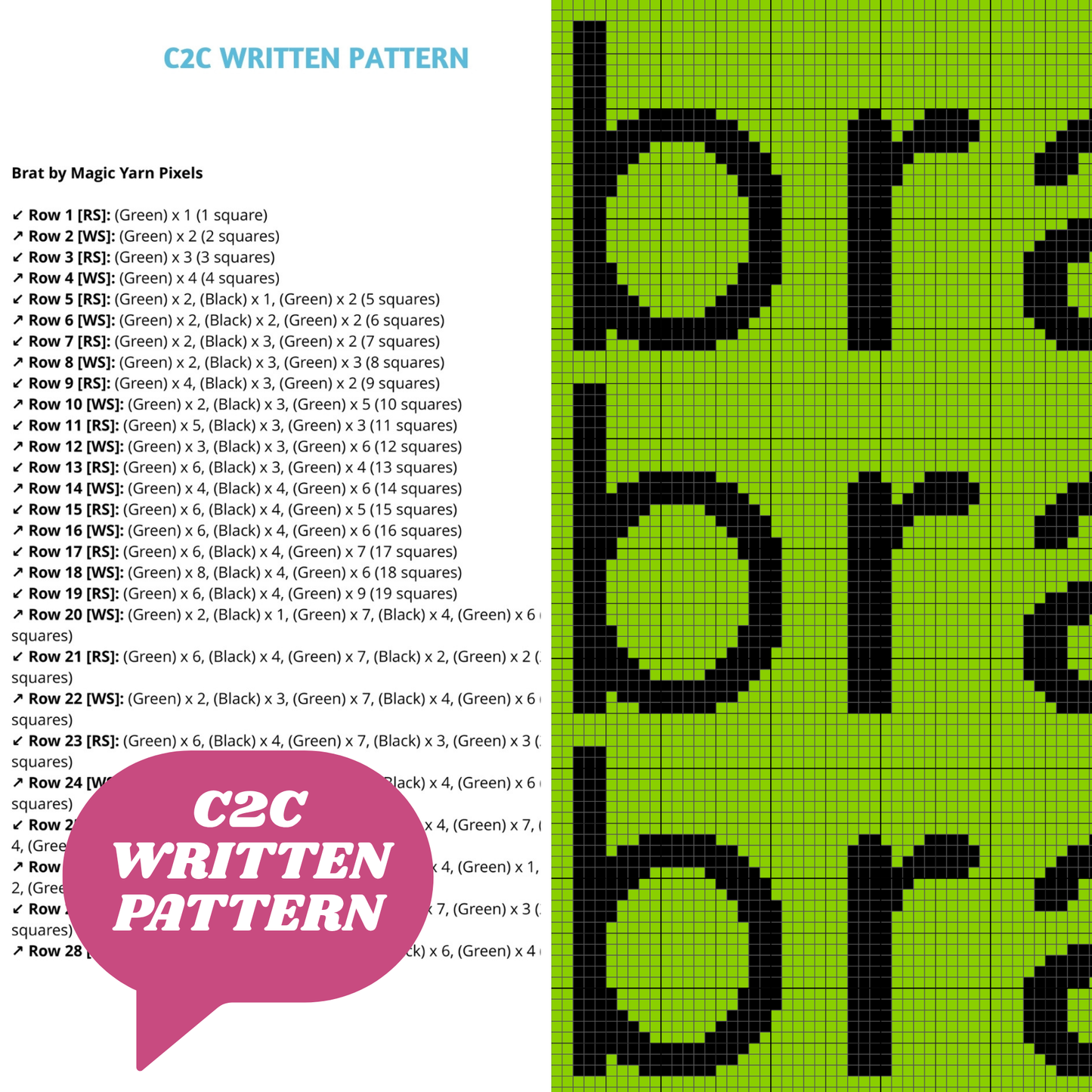 Green Brat Inspired Crochet Afghan w/ Graph & Written Pattern | CharliXCX Fan Brat Song Graph Print Tapestry Afghan Sassy Gifts Music Lovers