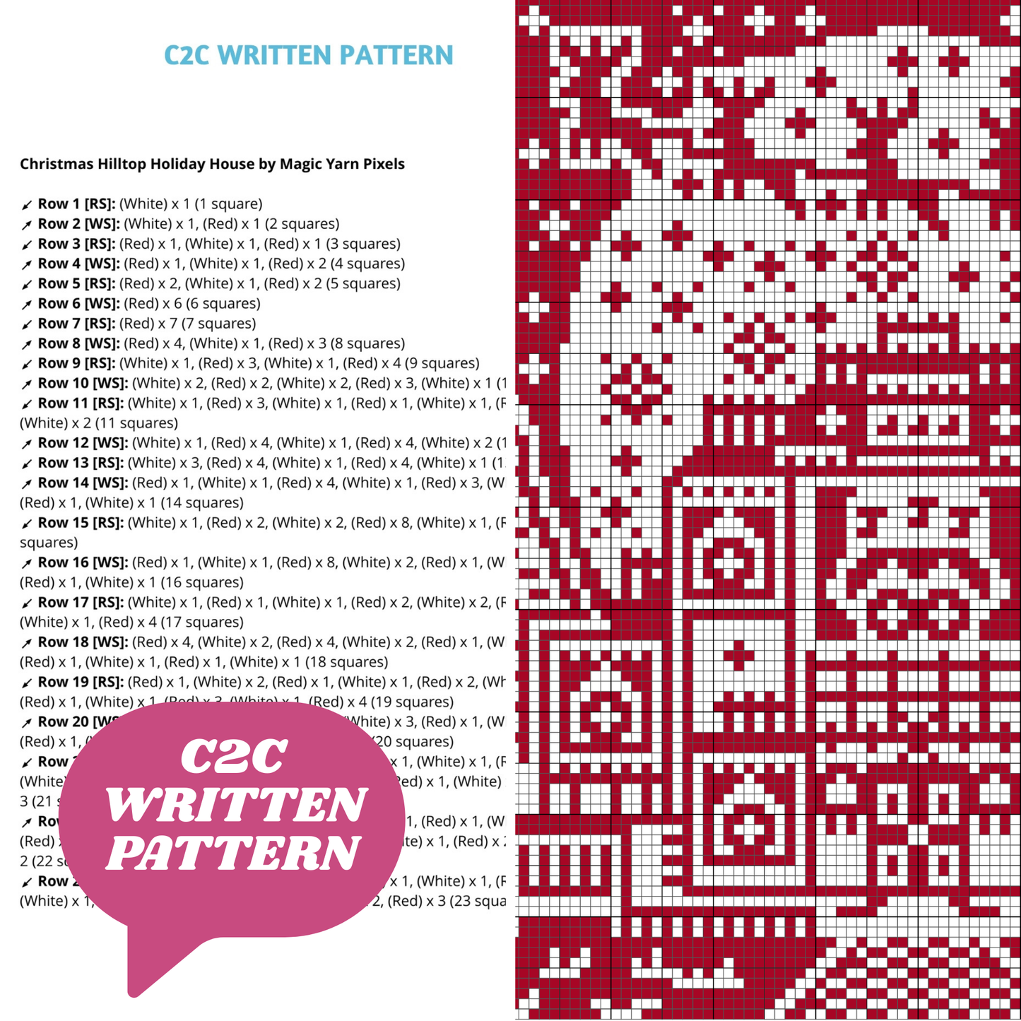 Christmas Heartwarming Hilltop Holiday House Crochet Blanket Pattern Chart & Written Pattern For C2C + Tapestry Reindeers Santa Gifts Afghan