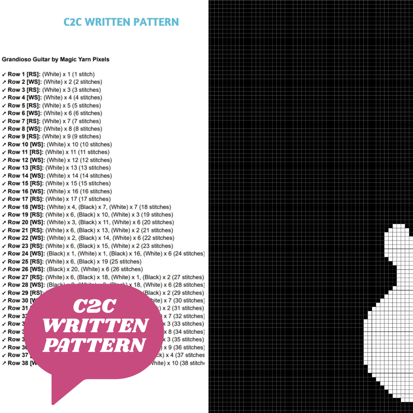 Grandioso Guitar Graph and Pattern C2C & Tapestry Crochet - C2C Guitar Blanket Graphgan - Musical Crochet Blanket - Teacher Gifts C2C Afghan