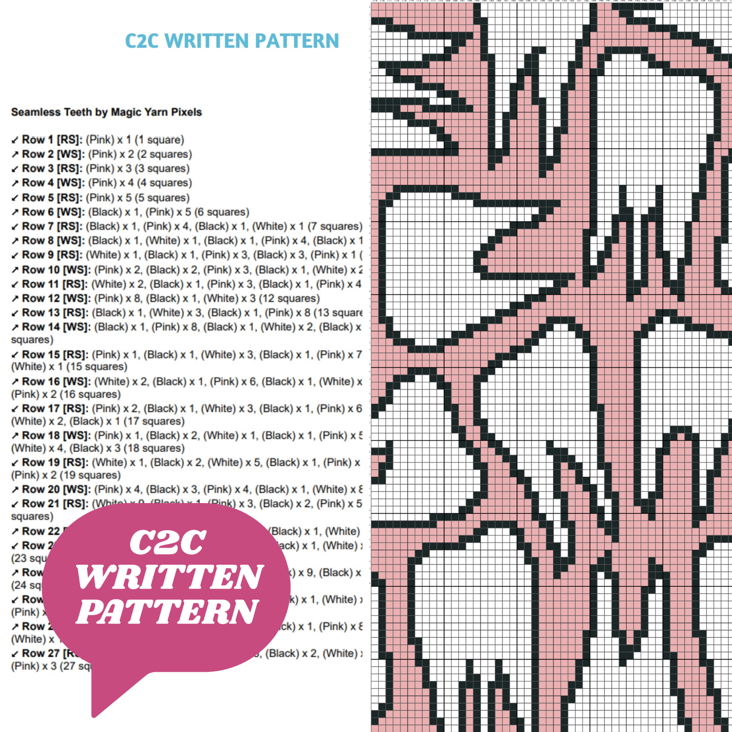 Seamless Teeth Pattern + Graph for C2C & Tapestry Crochet | C2C Crochet Gift For Dentists | Crochet Tooth Fairy Blanket Cute Teeth Afghan