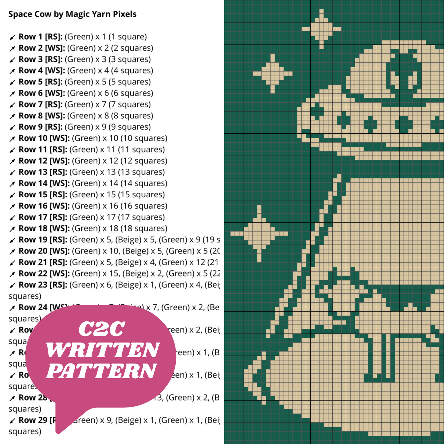 Space Cow Graph + Written Pattern For C2C & Tapestry Crochet - Cow C2C Graphgan Crochet Alien Cow Blanket Cow Space Theme Afgan Gift For Him