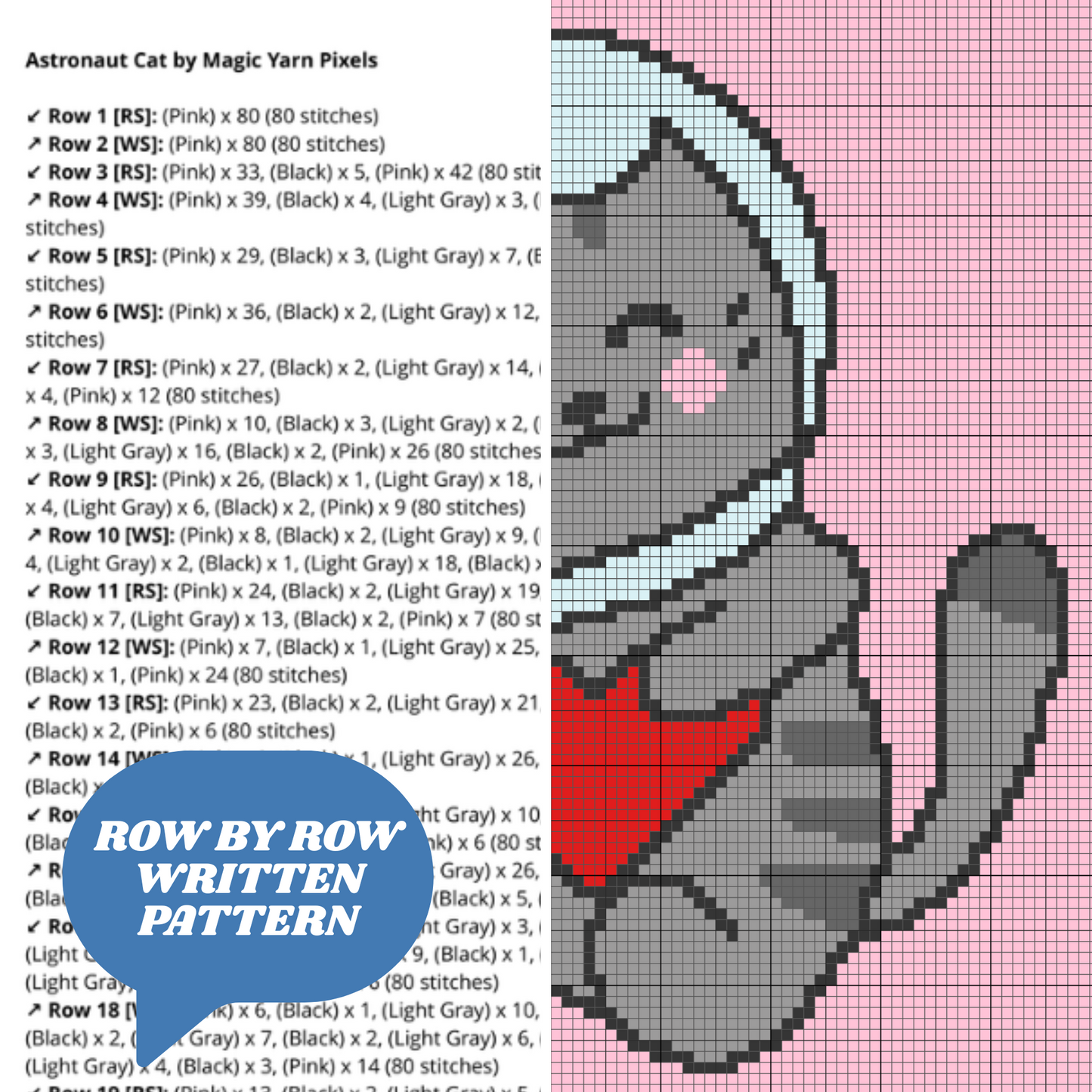 Astronaut Cat Graph + Written Pattern For C2C & Tapestry Crochet - Crochet Cat Graph - Crochet Cat Baby Blanket - Kawaii Space Kitten Afghan
