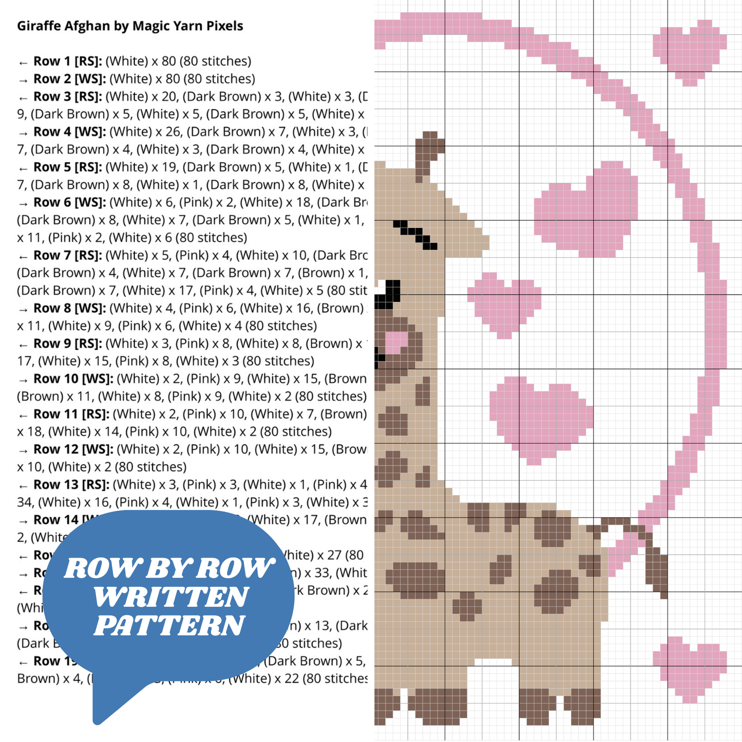 Giraffe With Hearts Graph + Written Pattern For C2C & Tapestry Crochet - Crochet Valentines Baby Blanket Pattern - C2C Jungle Themed Nursery