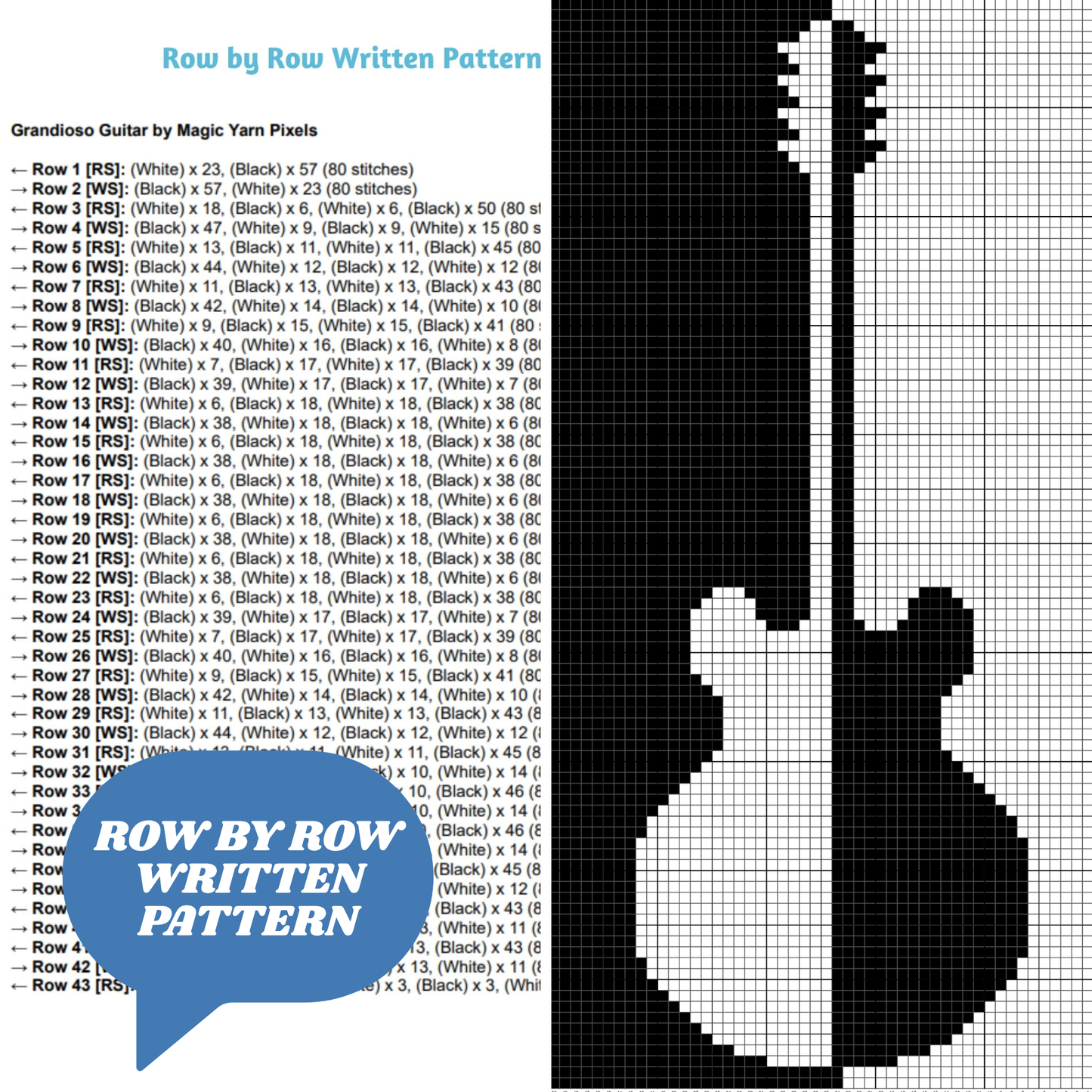 Grandioso Guitar Graph and Pattern C2C & Tapestry Crochet - C2C Guitar Blanket Graphgan - Musical Crochet Blanket - Teacher Gifts C2C Afghan