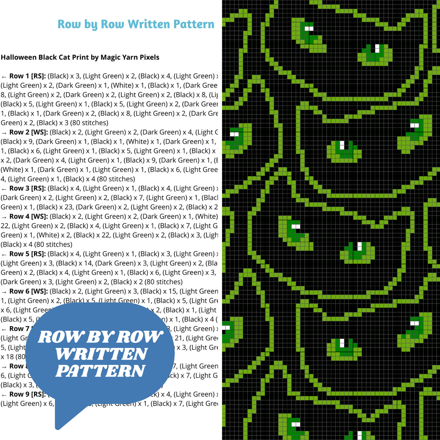 Halloween Black Cat Print Crochet Blanket Pattern Chart & Written Pattern For C2C + Tapestry Crochet | Gifts For Cat Owners - Trick Or Treat