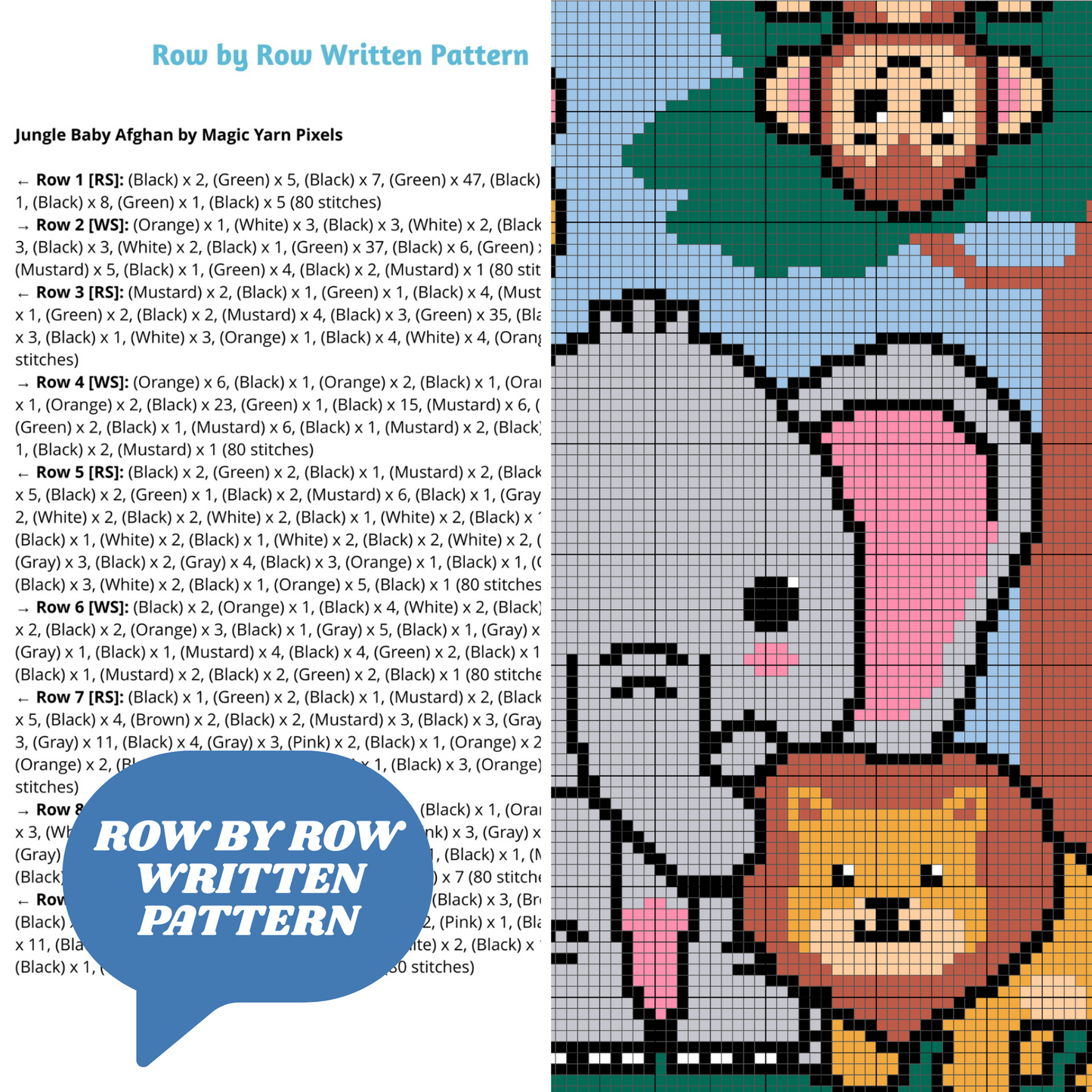 Jungle Baby Afghan Graph & Pattern C2C Tapestry Crochet | Jungle Baby Blanket Pattern Monkey Giraffe Lion Elephant Tiger Crochet Baby Gifts