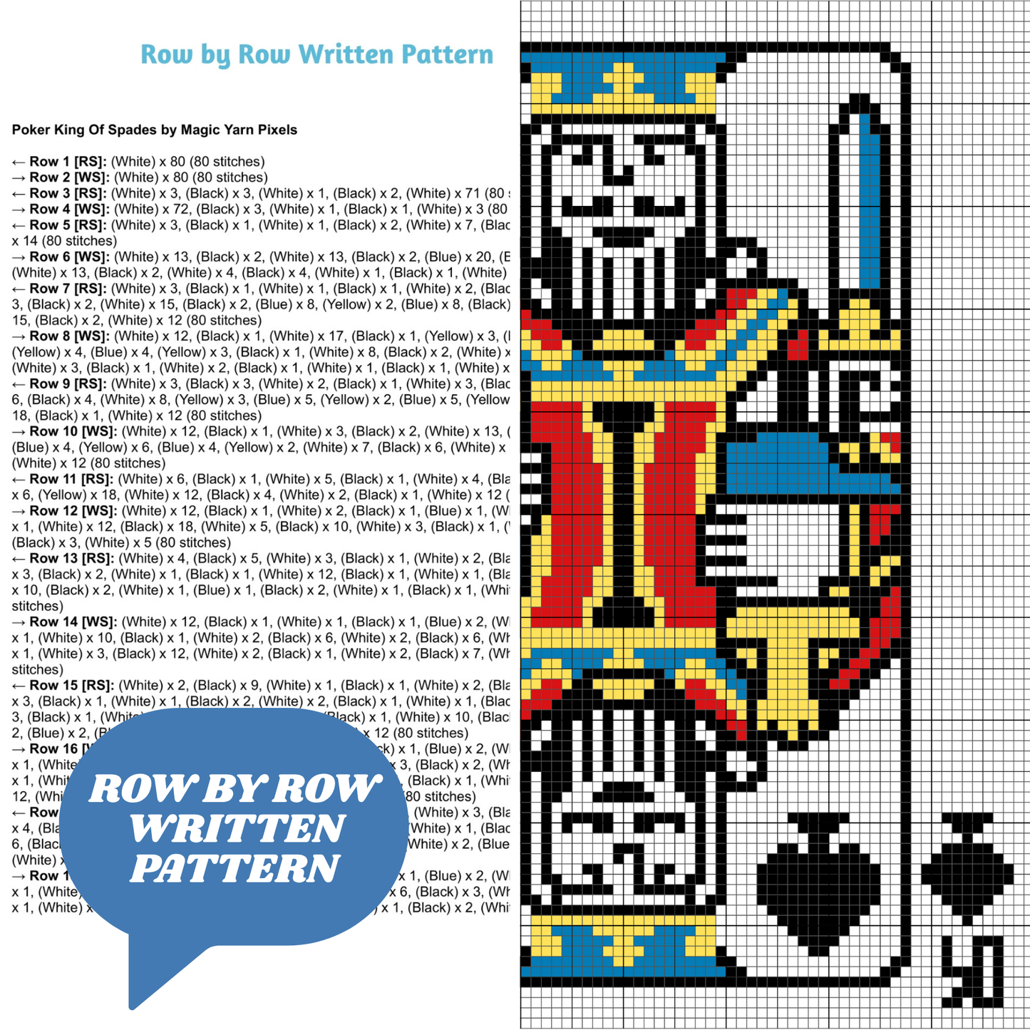 Poker King Of Spades Graph + Written Pattern For C2C & Tapestry Crochet | Poker Blanket | Cards Game Afghan | Graphgan Gifts For Men Gambler