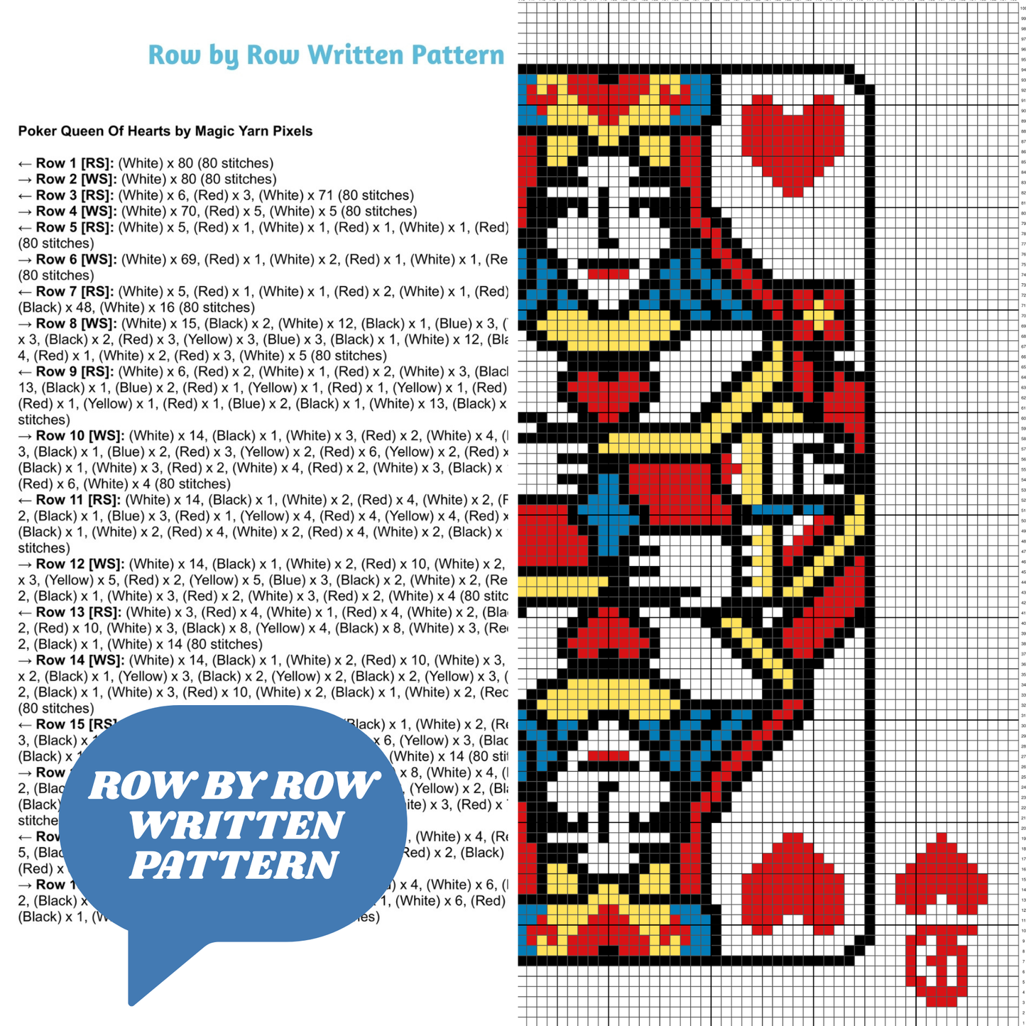 Poker Queen Of Hearts Graph + Written Pattern For C2C & Tapestry Crochet - Crochet Poker Blanket Card Game C2C Blanket Graph Gifts For Women