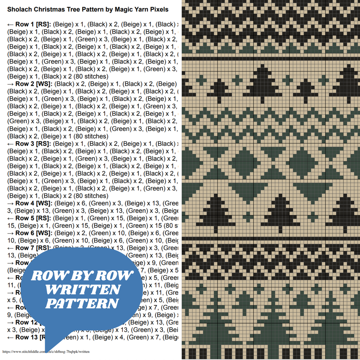 Sholach Christmas Tree Pattern Graph + Written Pattern For C2C & Tapestry Crochet - Christmas Trees C2C Crochet Pattern - Gifts For Holidays