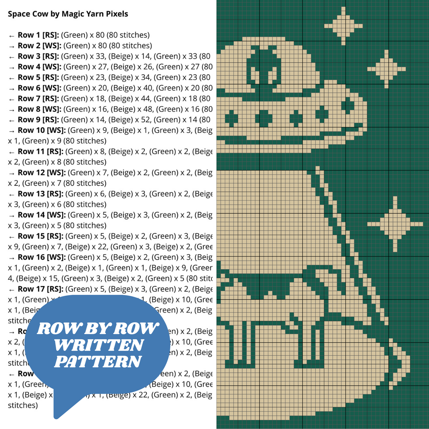 Space Cow Graph + Written Pattern For C2C & Tapestry Crochet - Cow C2C Graphgan Crochet Alien Cow Blanket Cow Space Theme Afgan Gift For Him
