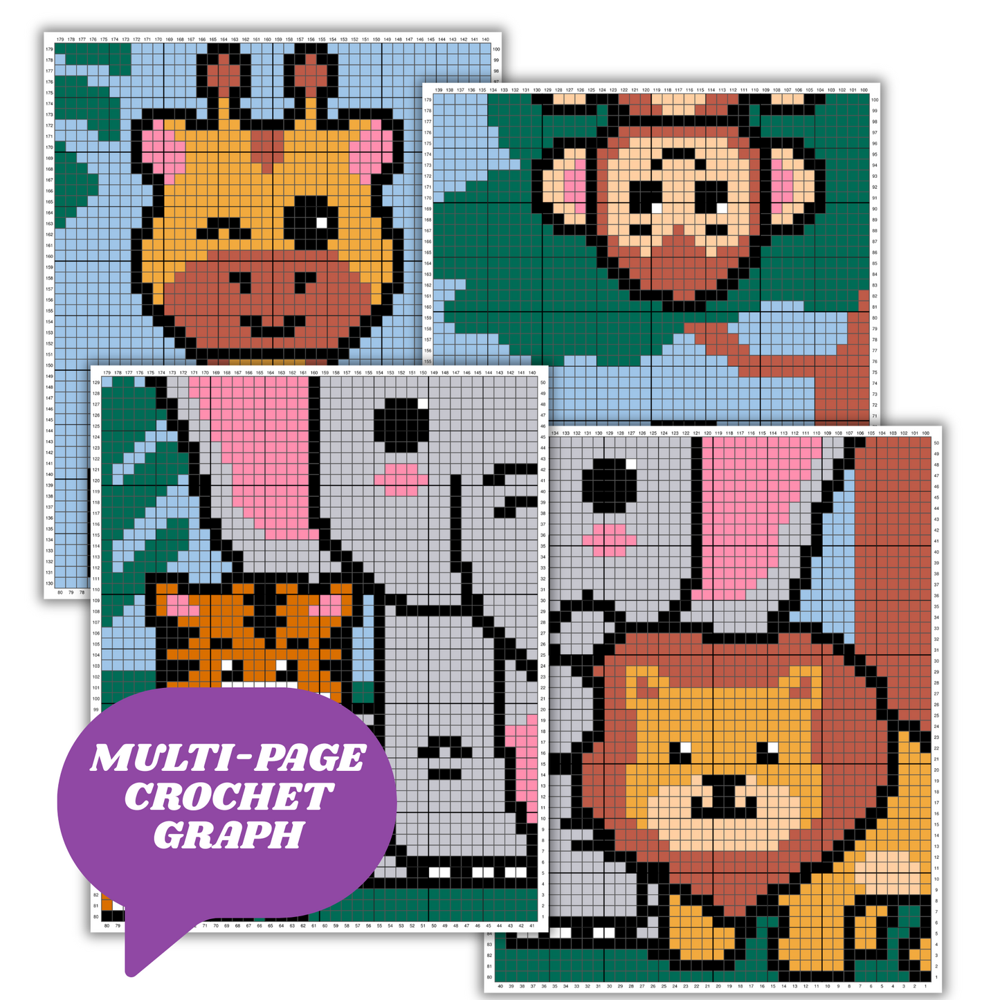 Jungle Baby Afghan Graph & Pattern C2C Tapestry Crochet | Jungle Baby Blanket Pattern Monkey Giraffe Lion Elephant Tiger Crochet Baby Gifts