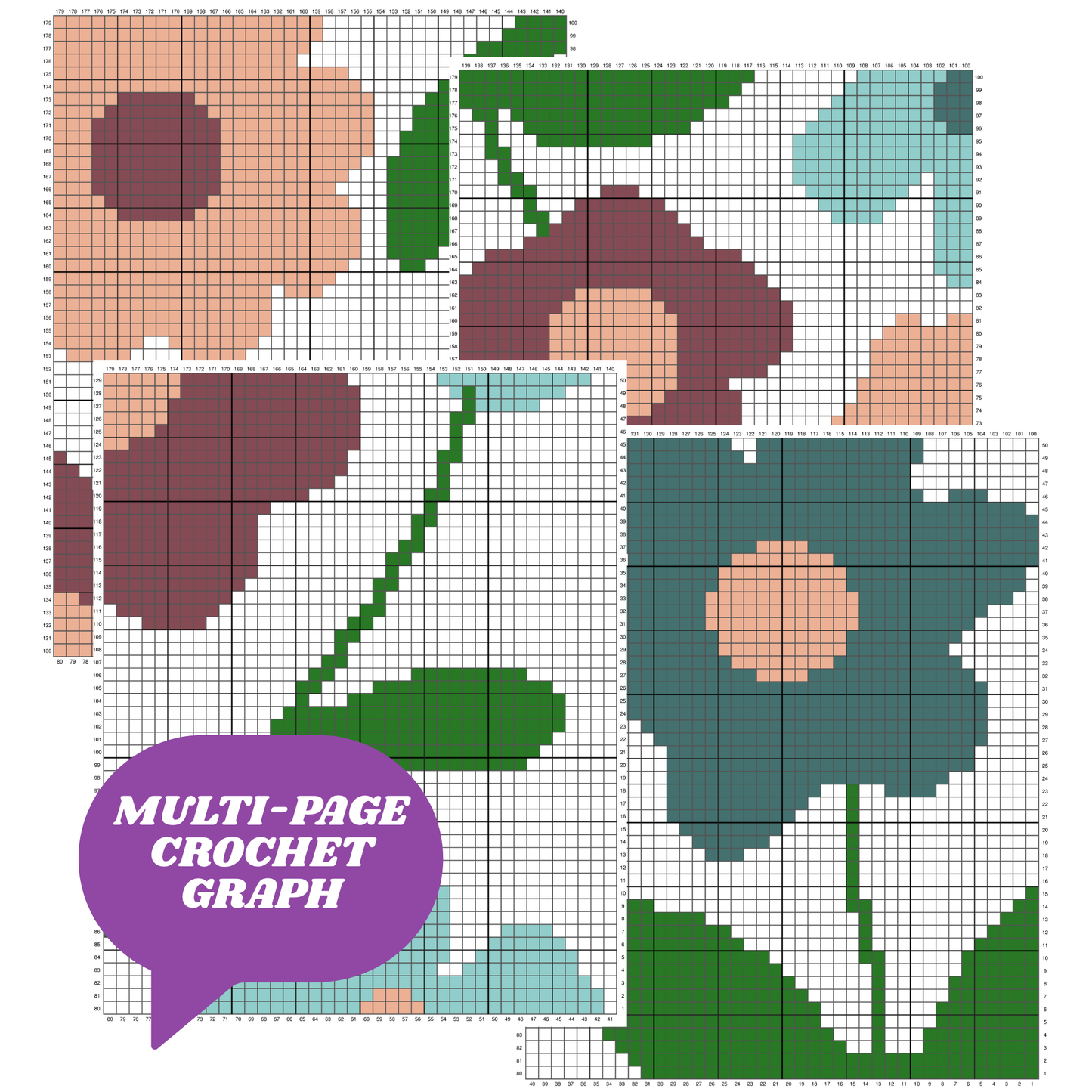 Pastel Fields Graph & Pattern C2C Tapestry Crochet - C2C Flower Garden Blanket - Crochet Tulip Blanket - C2C Floral Crochet Blanket Graphgan