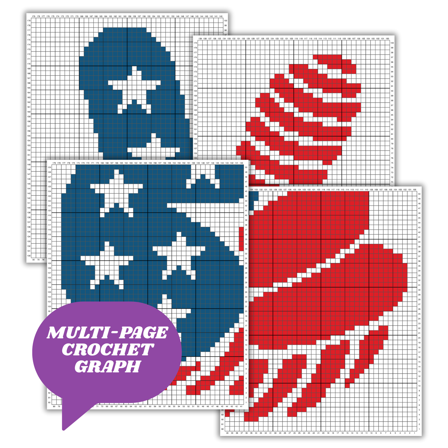 Patriotic Hand Pattern + Graph for C2C & Tapestry Crochet | Crochet 4th Of July C2C Blanket American Red White Blue Stars USA America Afghan