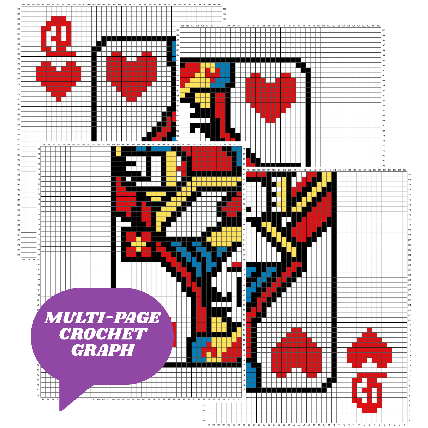 Poker Queen Of Hearts Graph + Written Pattern For C2C & Tapestry Crochet - Crochet Poker Blanket Card Game C2C Blanket Graph Gifts For Women