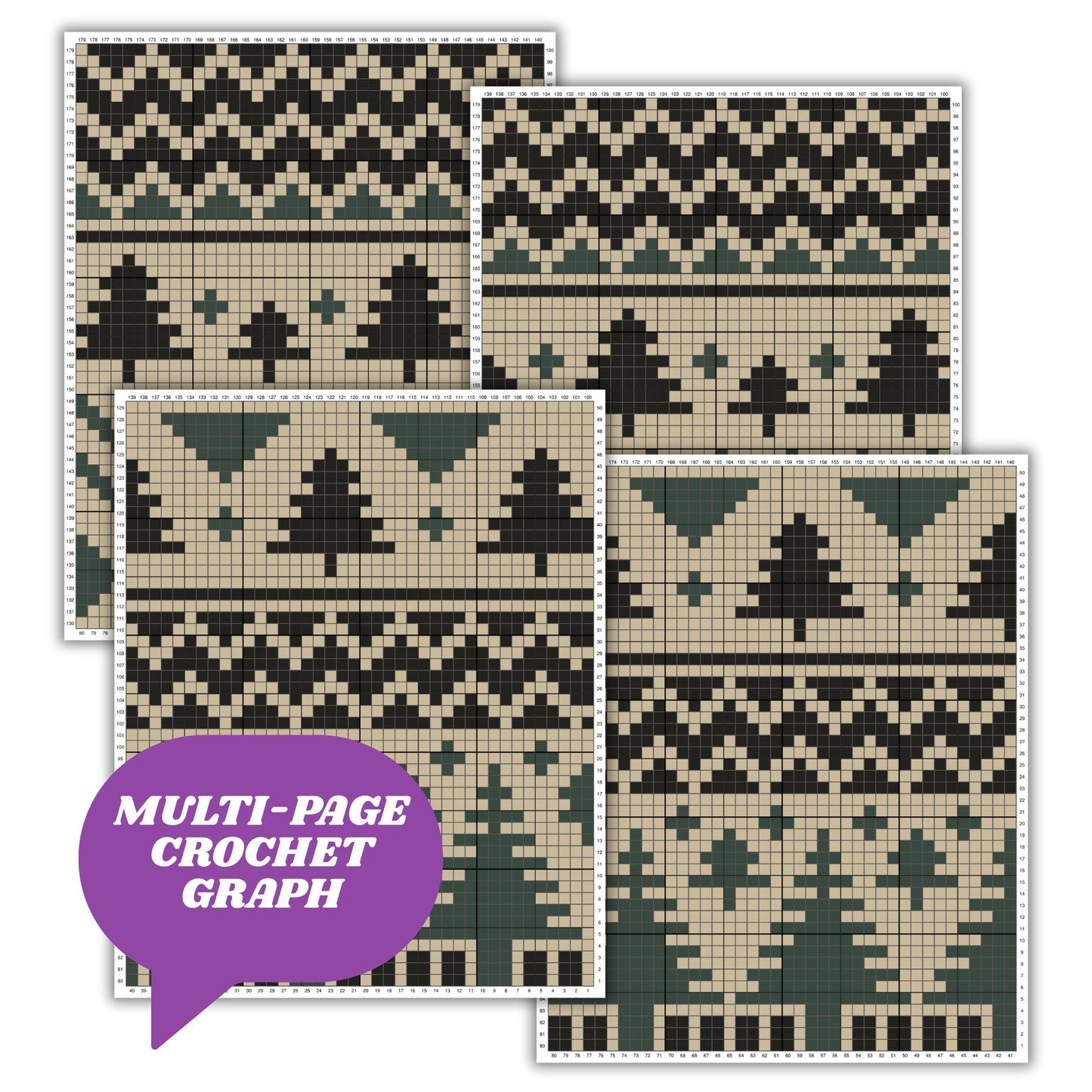 Sholach Christmas Tree Pattern Graph + Written Pattern For C2C & Tapestry Crochet - Christmas Trees C2C Crochet Pattern - Gifts For Holidays