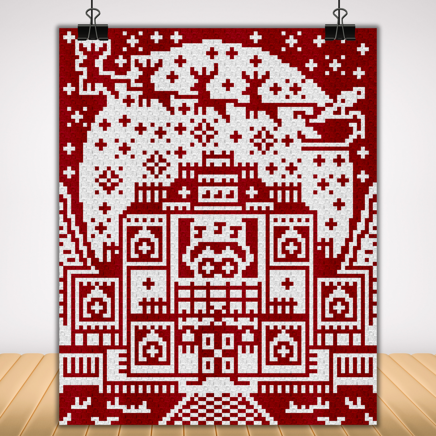 Christmas Heartwarming Hilltop Holiday House Crochet Blanket Pattern Chart & Written Pattern For C2C + Tapestry Reindeers Santa Gifts Afghan