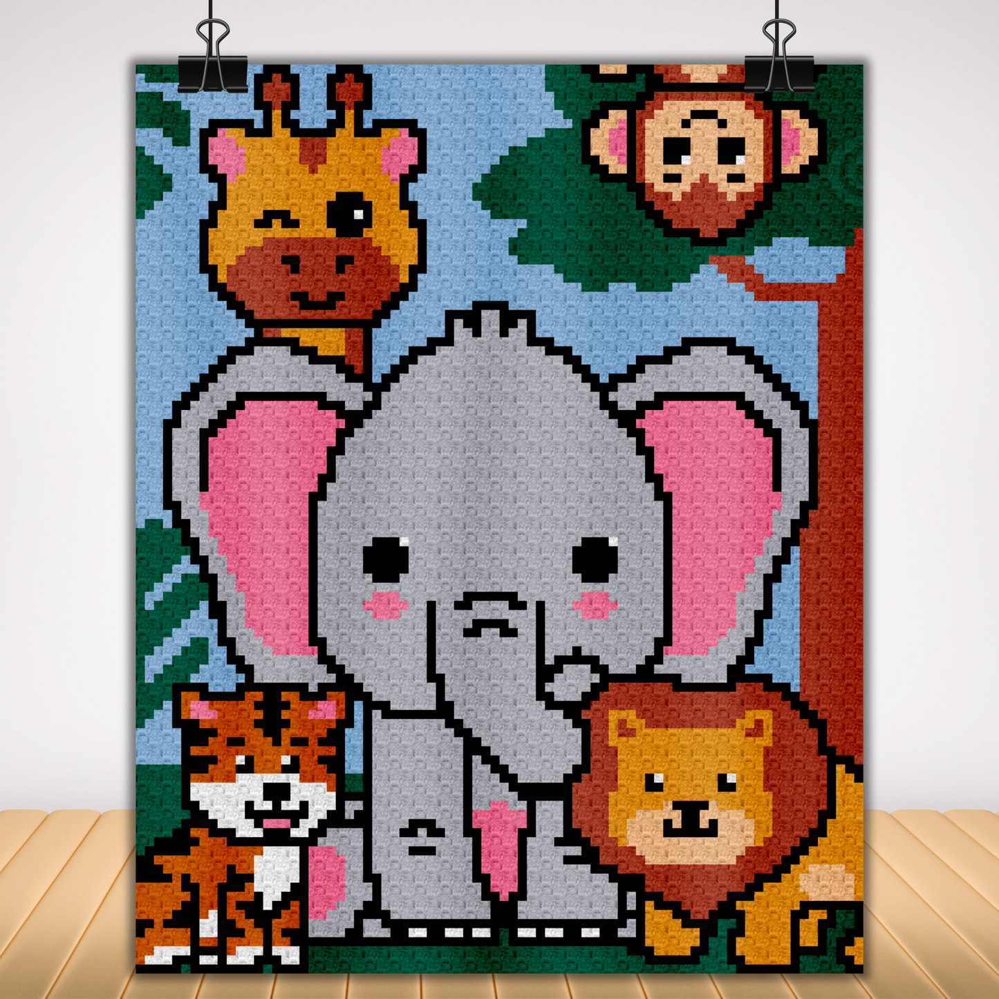 Jungle Baby Afghan Graph & Pattern C2C Tapestry Crochet | Jungle Baby Blanket Pattern Monkey Giraffe Lion Elephant Tiger Crochet Baby Gifts