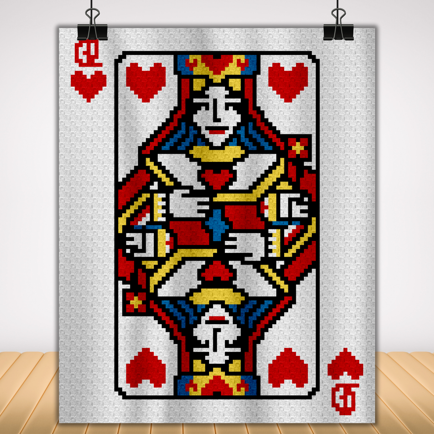 Poker Queen Of Hearts Graph + Written Pattern For C2C & Tapestry Crochet - Crochet Poker Blanket Card Game C2C Blanket Graph Gifts For Women